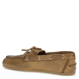 Beige Calf Leather Bos Taurus Slip-On Loafers