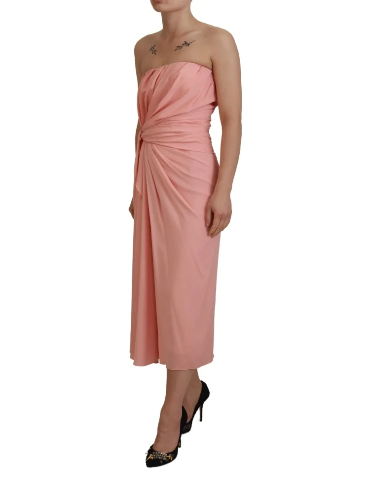 Pink Silk Stretch Strapless Sheath Midi Dress alternative
