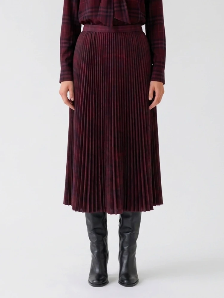 Pleated wool midi skirt