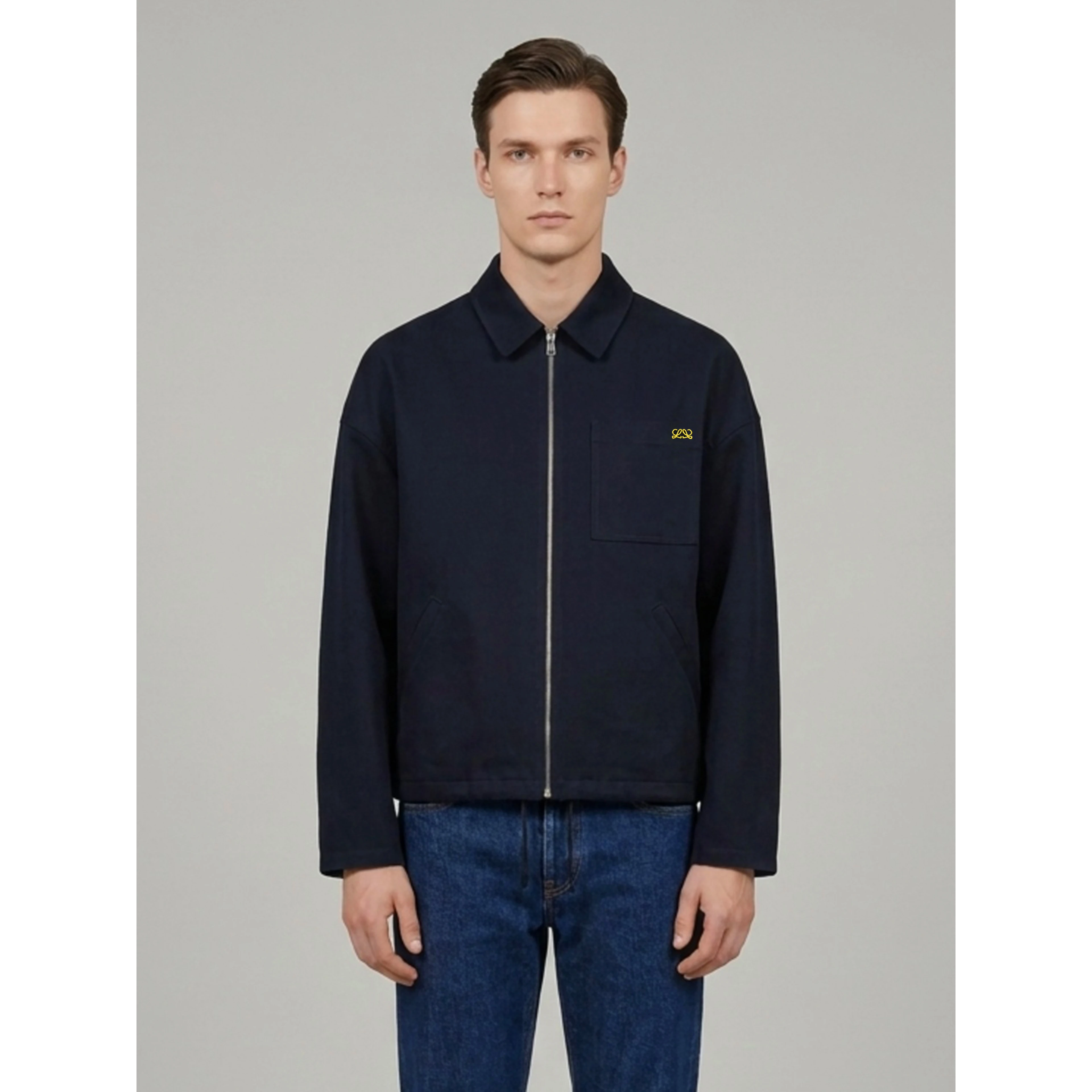 Dark navy blue cotton zip jacket
