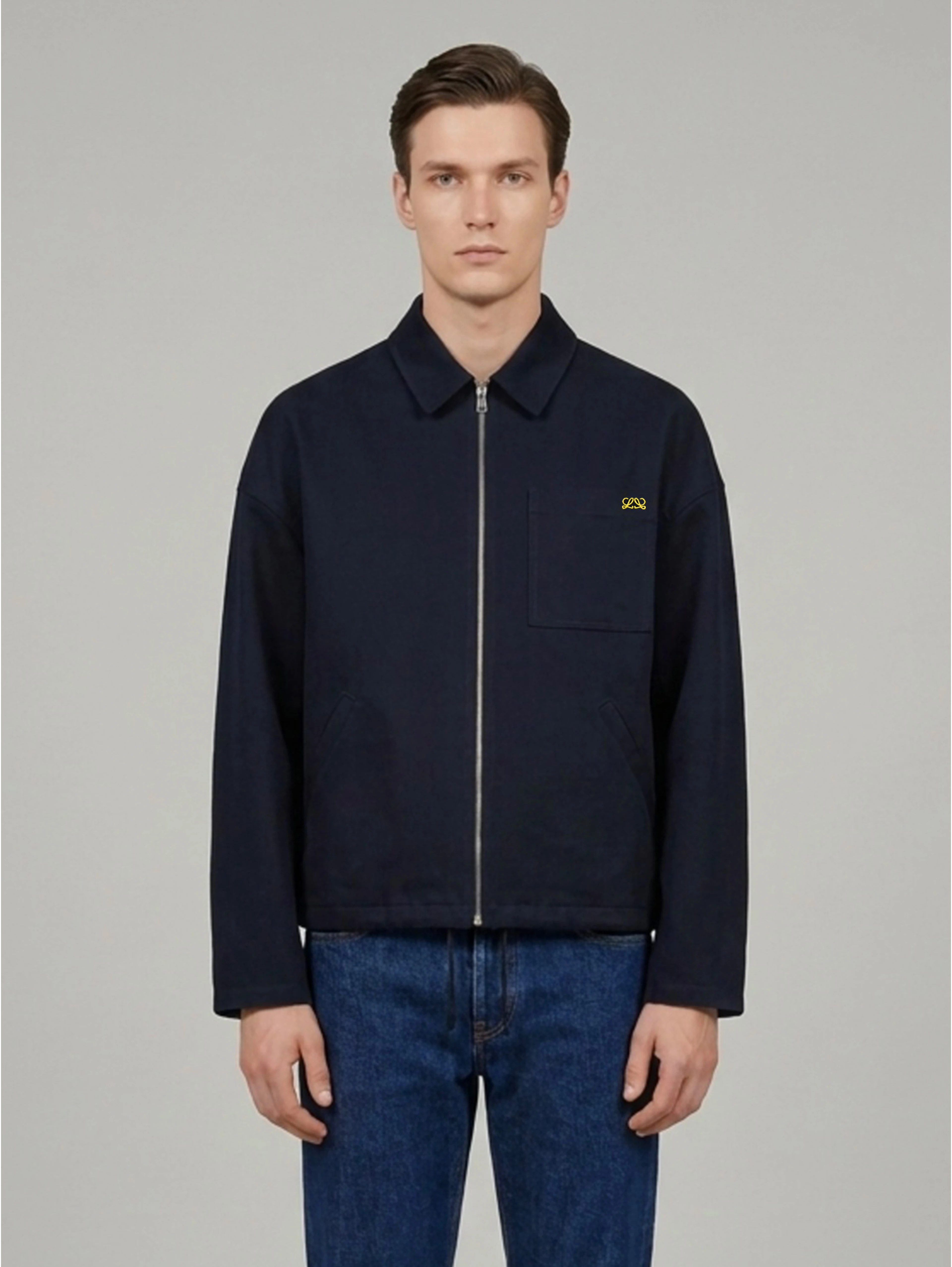 Dark navy blue cotton zip jacket