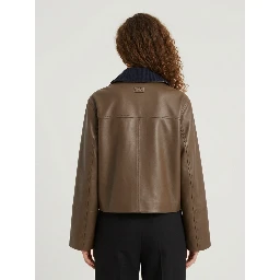 Khaki green lambskin nappa short parka