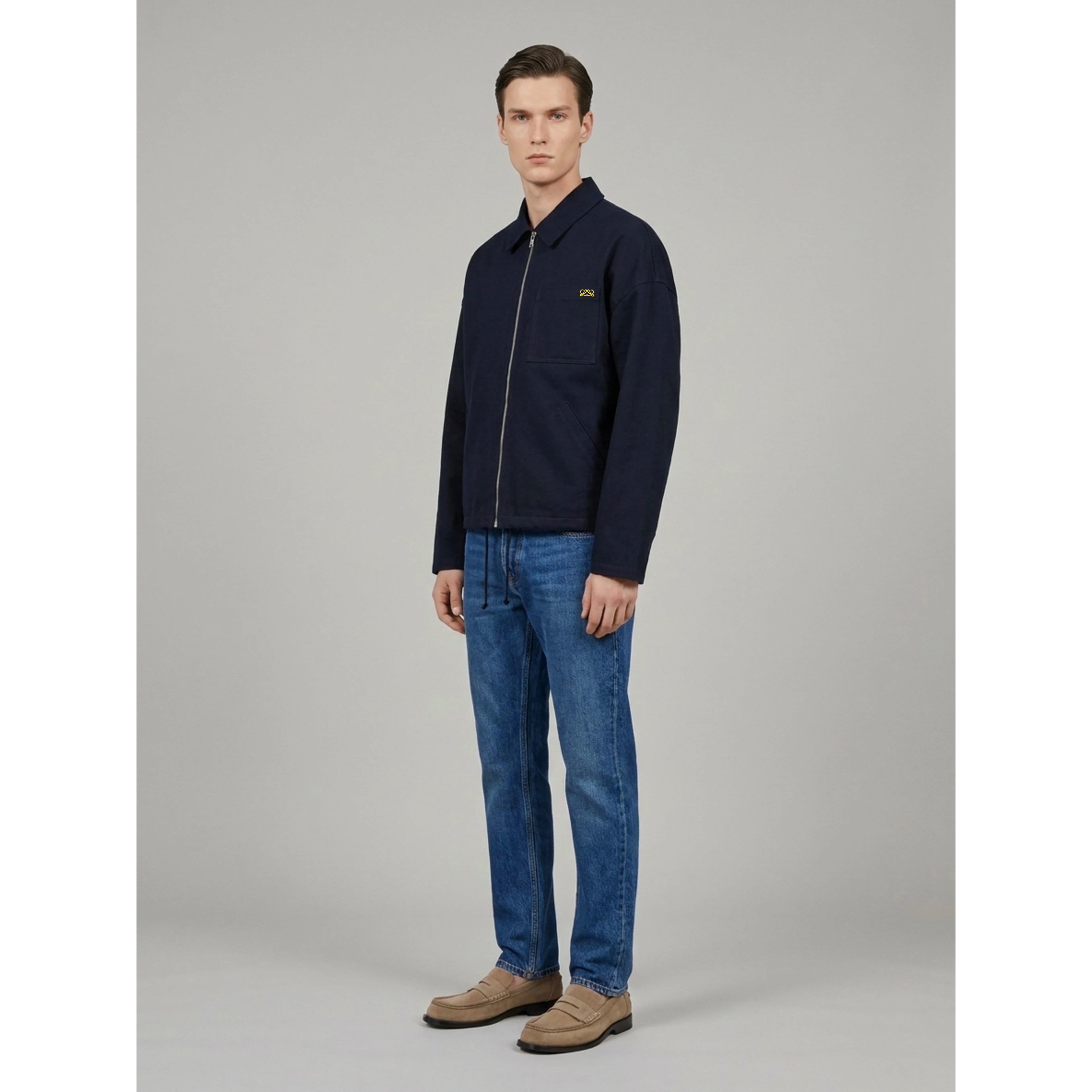 Dark navy blue cotton zip jacket