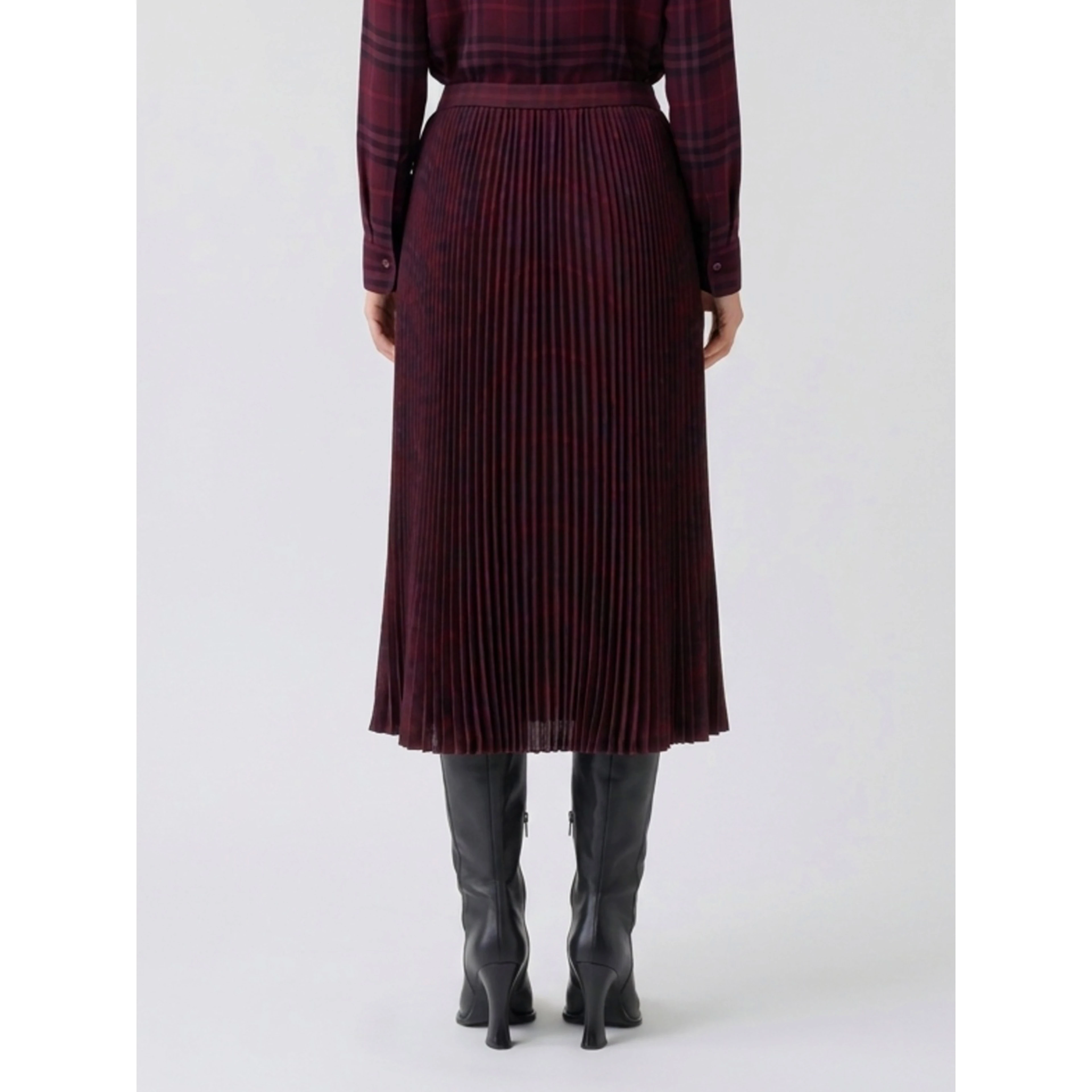 Pleated wool midi skirt
