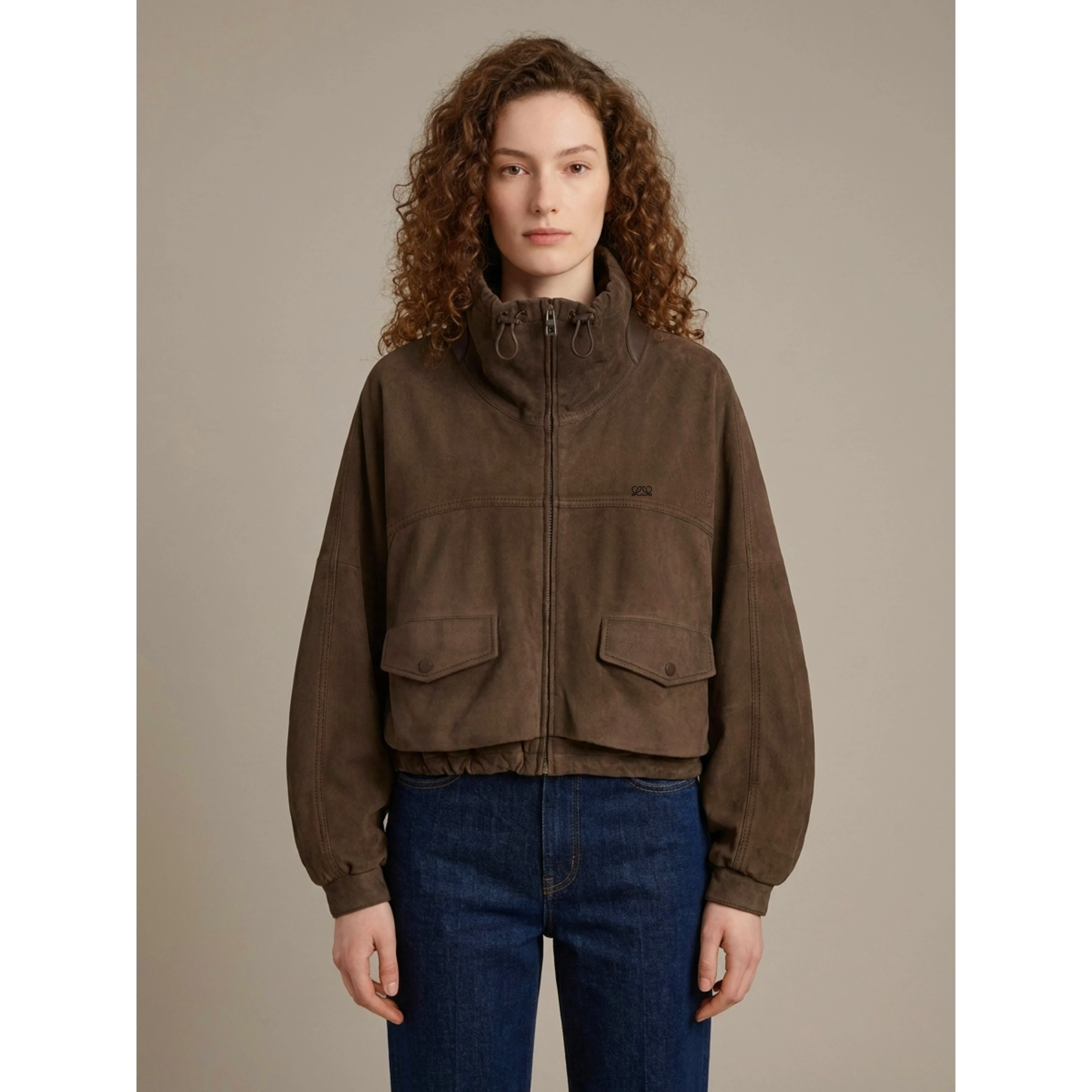 Dark brown suede goatskin jacket