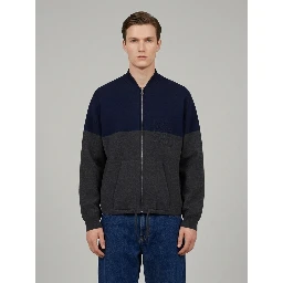 Navy and grey cotton blend zip cardigan