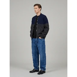 Navy and grey cotton blend zip cardigan