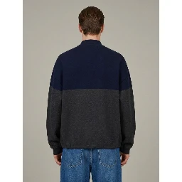 Navy and grey cotton blend zip cardigan