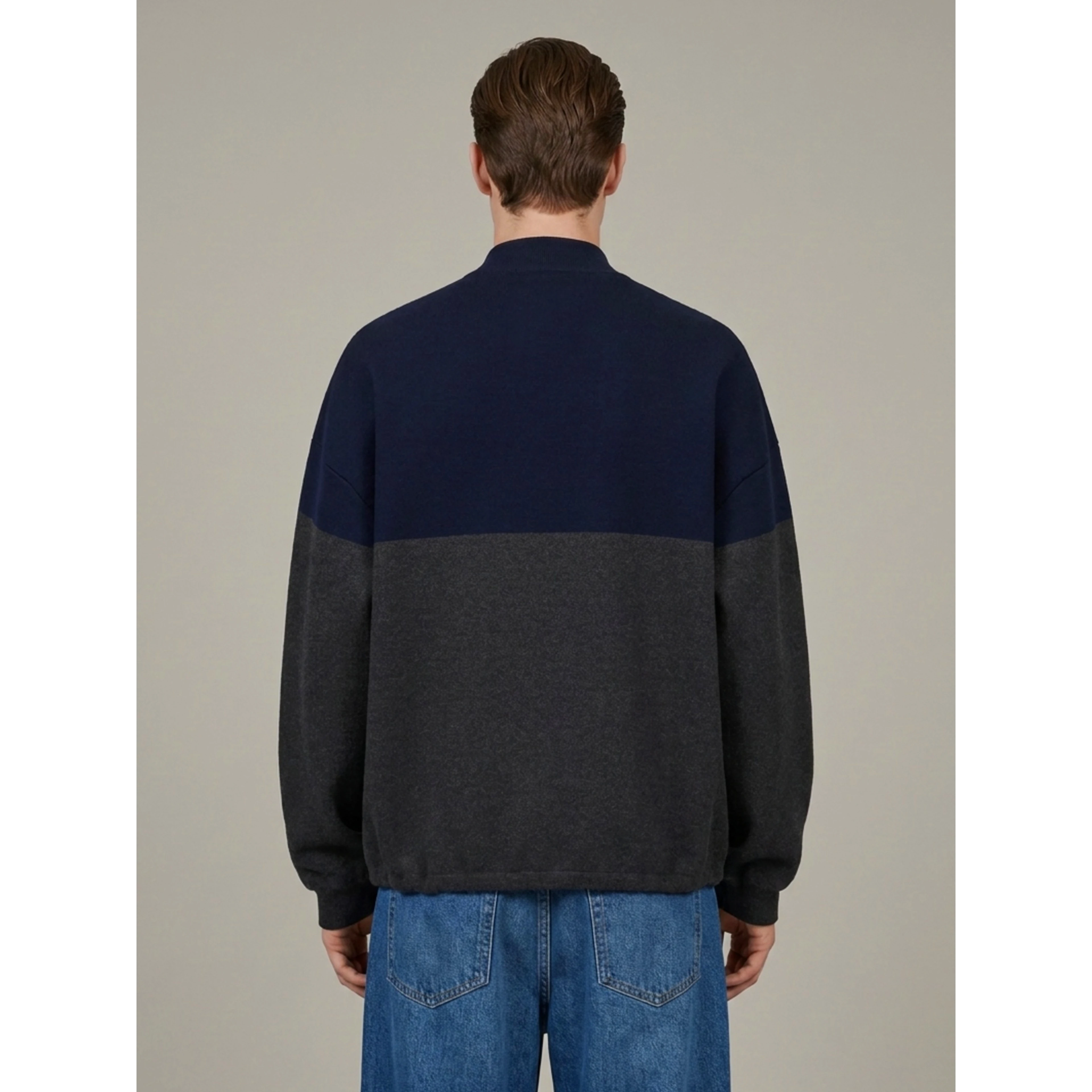 Navy and grey cotton blend zip cardigan