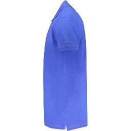 Blue Cotton Men Polo Shirt