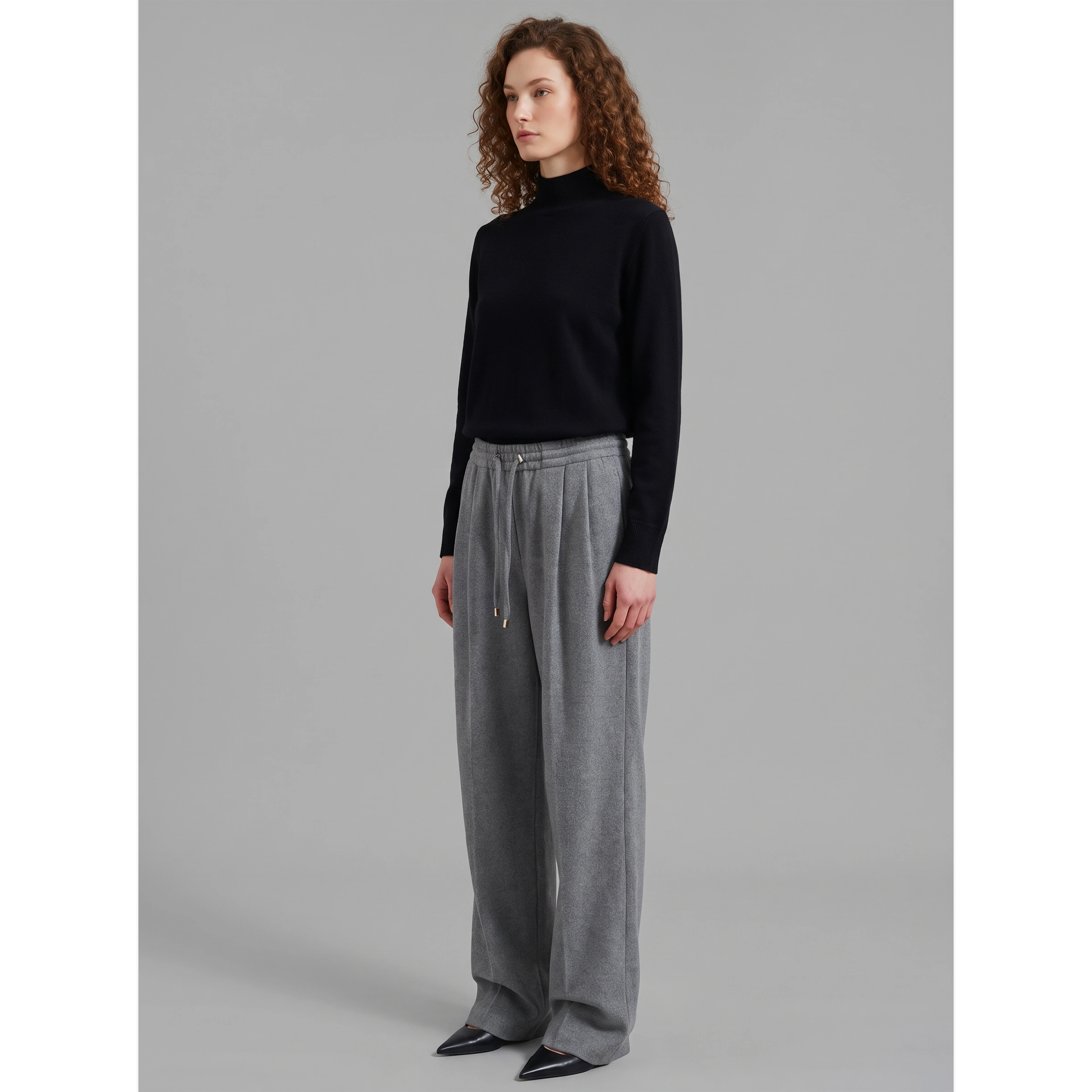 Finn pants with elastic waist and pleats in grey mélange