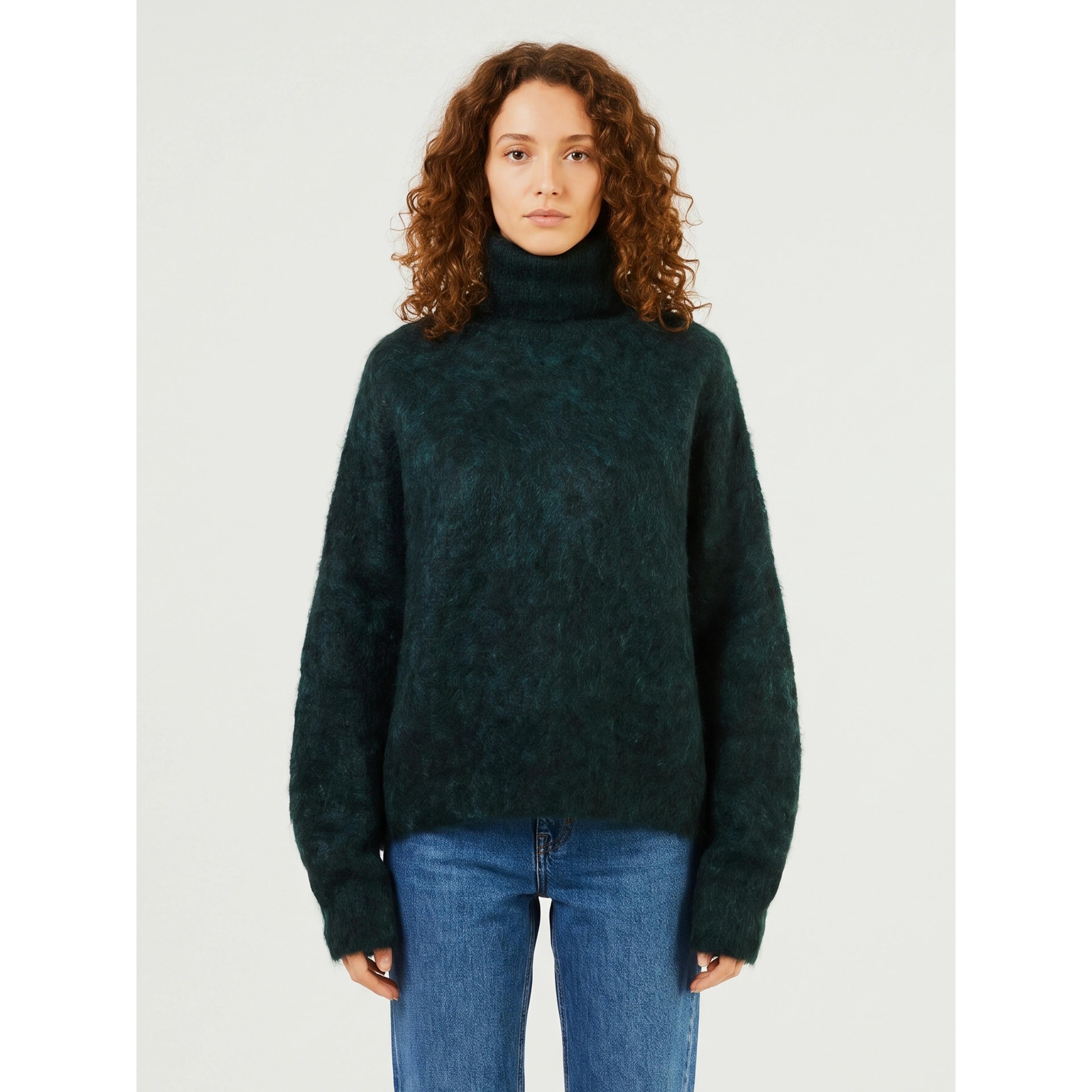 Iria fuzzy-effect turtleneck sweater in bottle green