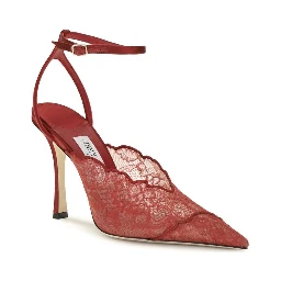 Red Fabric High Heel Pumps