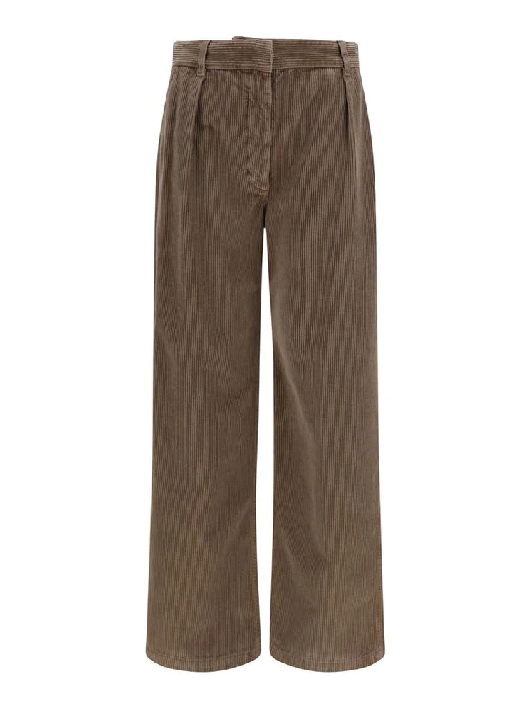 Brown Cotton Casual Pants