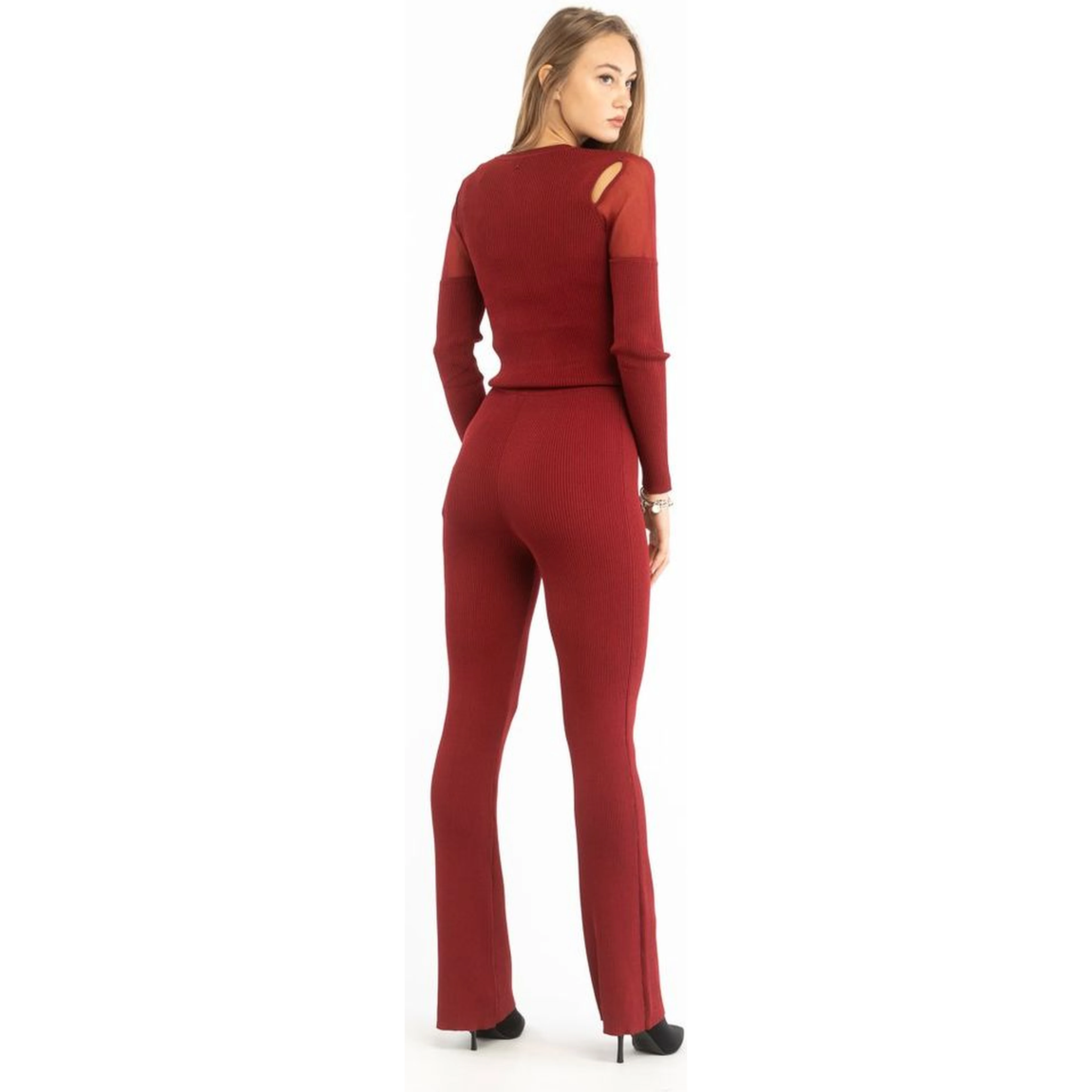 Red Viscose Casual Pants