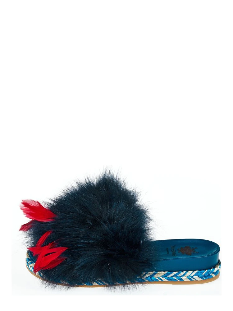 Blue Lamb Leather Women Sandal