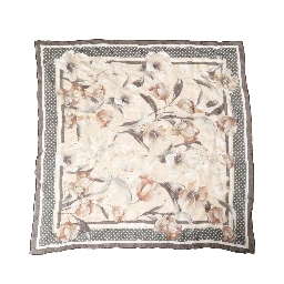 Men Beige Floral Linen Square Foulard Scarf