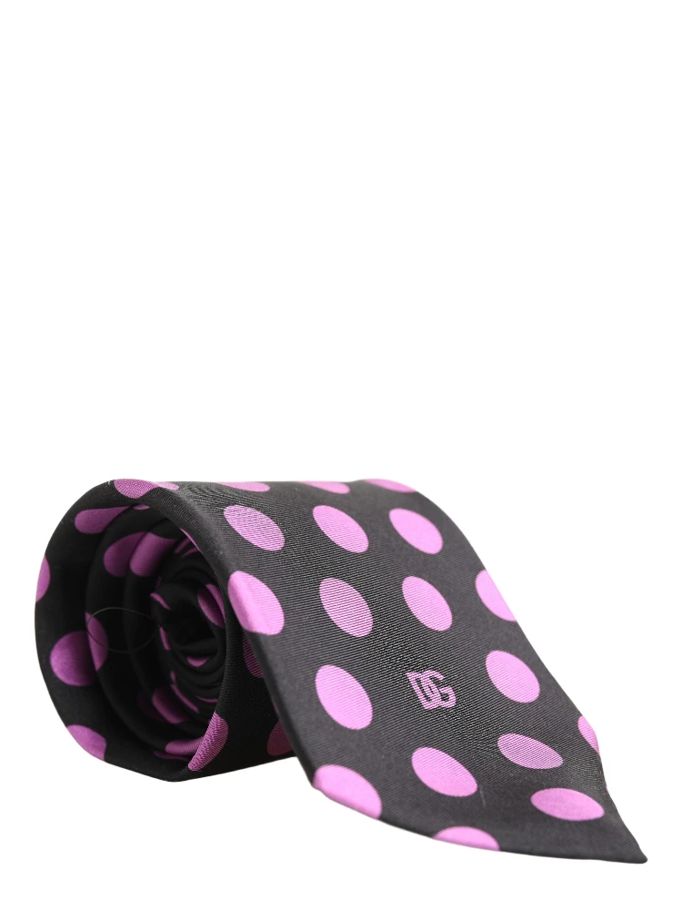 Men Dark Gray Polka Dot Silk Adjustable Necktie Tie