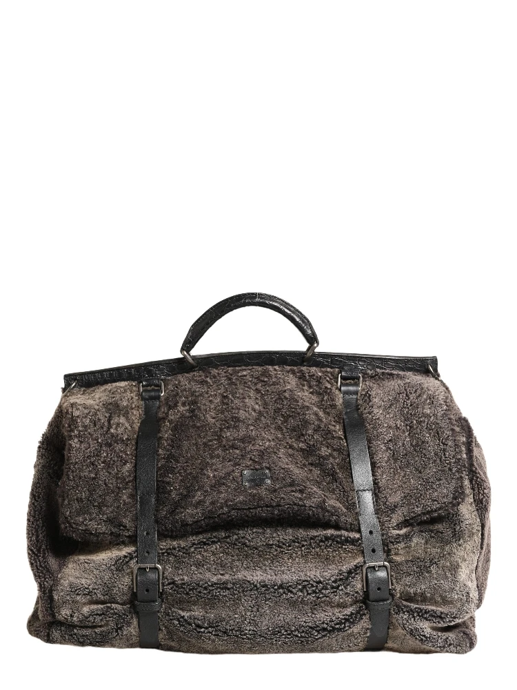 Black Shearling Leather Messenger Shoulder Men Borse Bag
