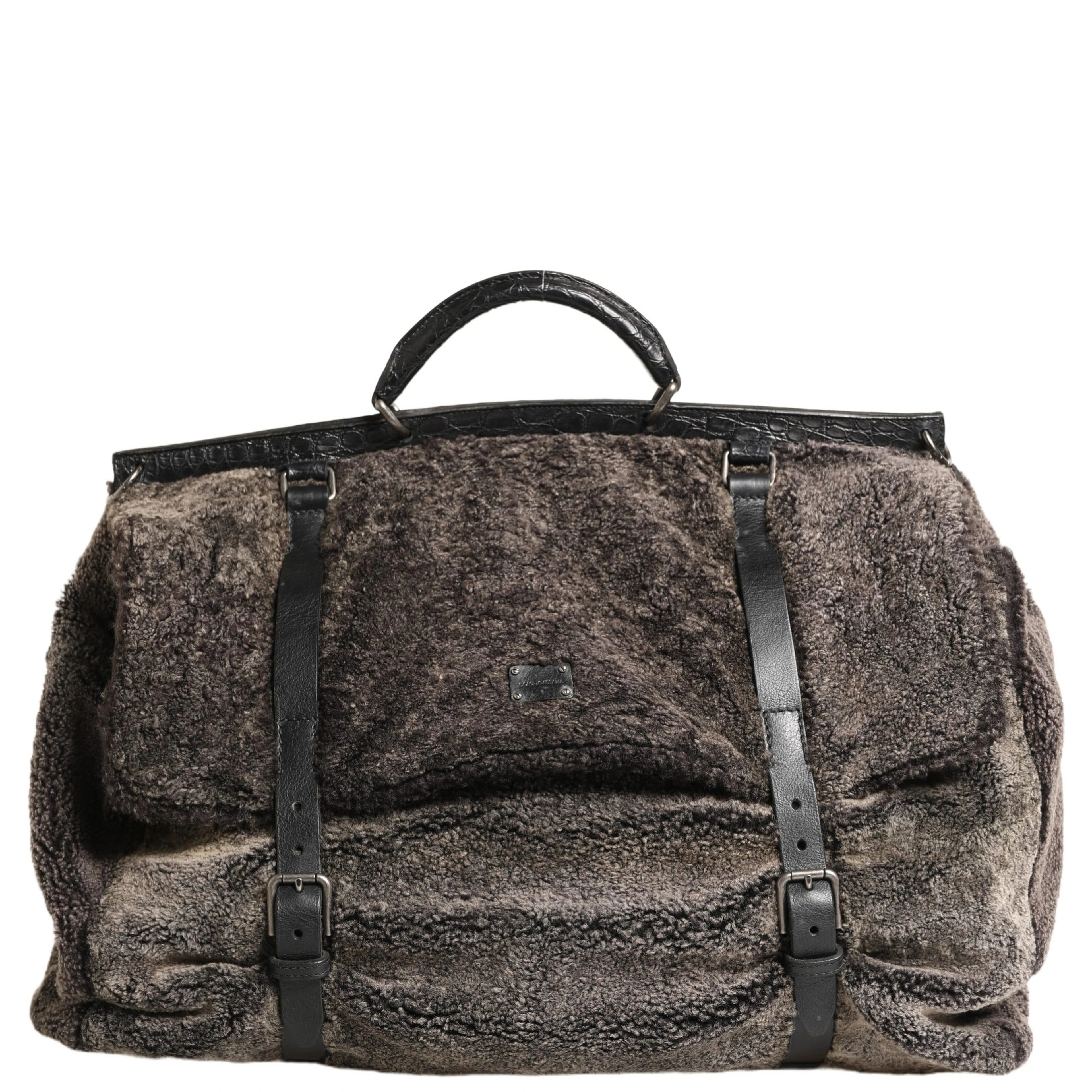 Black Shearling Leather Messenger Shoulder Men Borse Bag