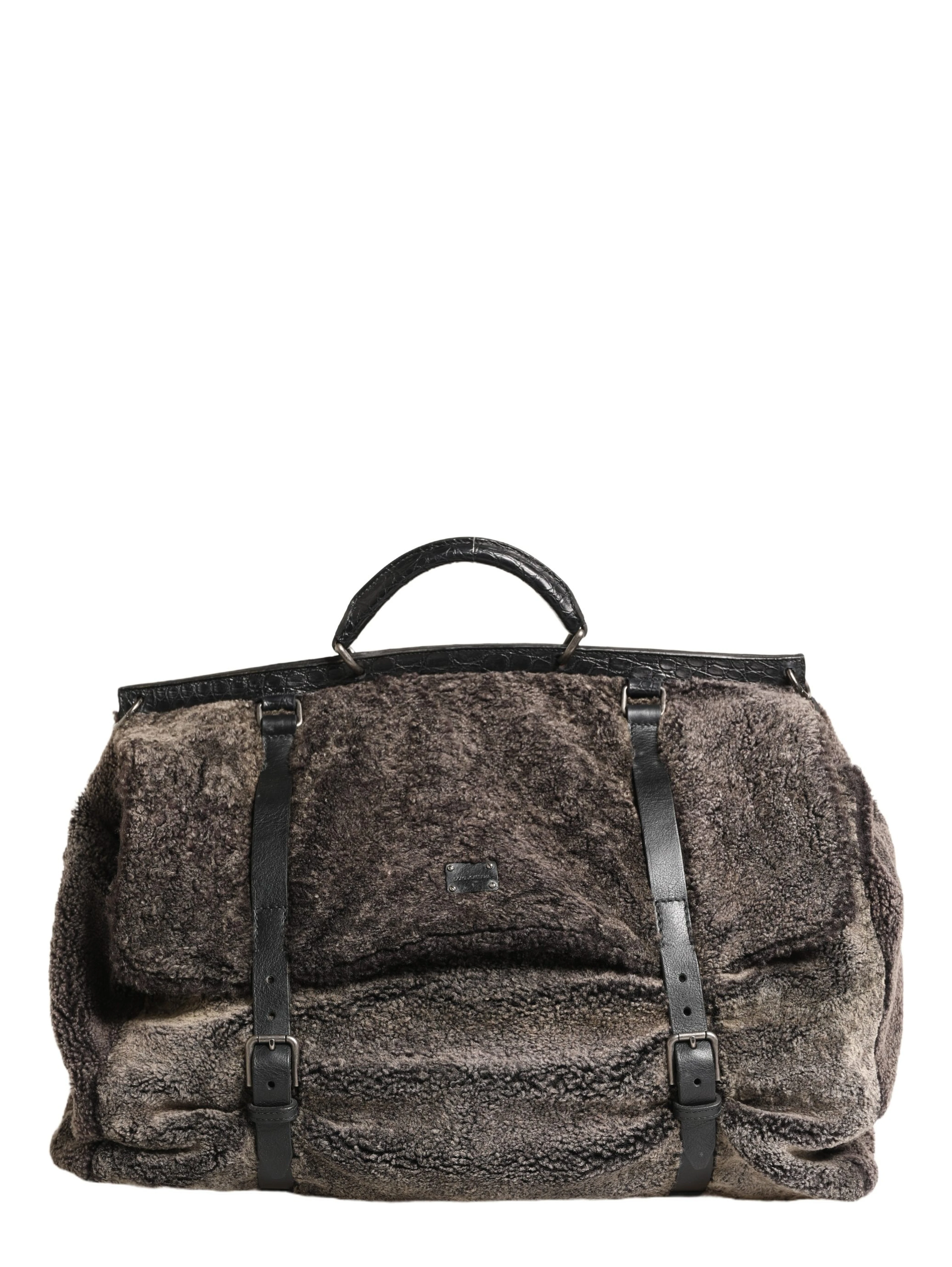 Black Shearling Leather Messenger Shoulder Men Borse Bag