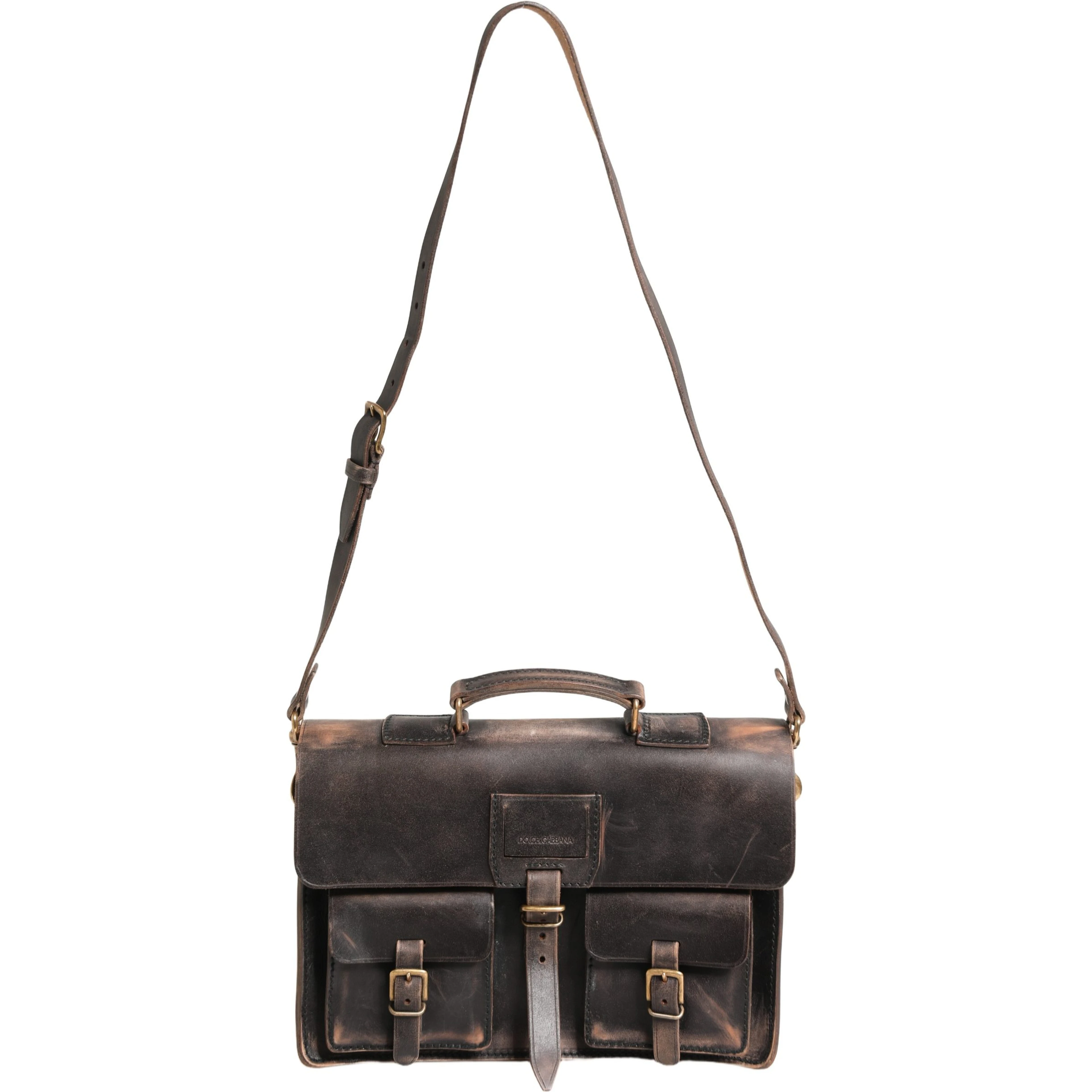 Black Leather Shoulder Satchel Briefcase Men Borse Bag