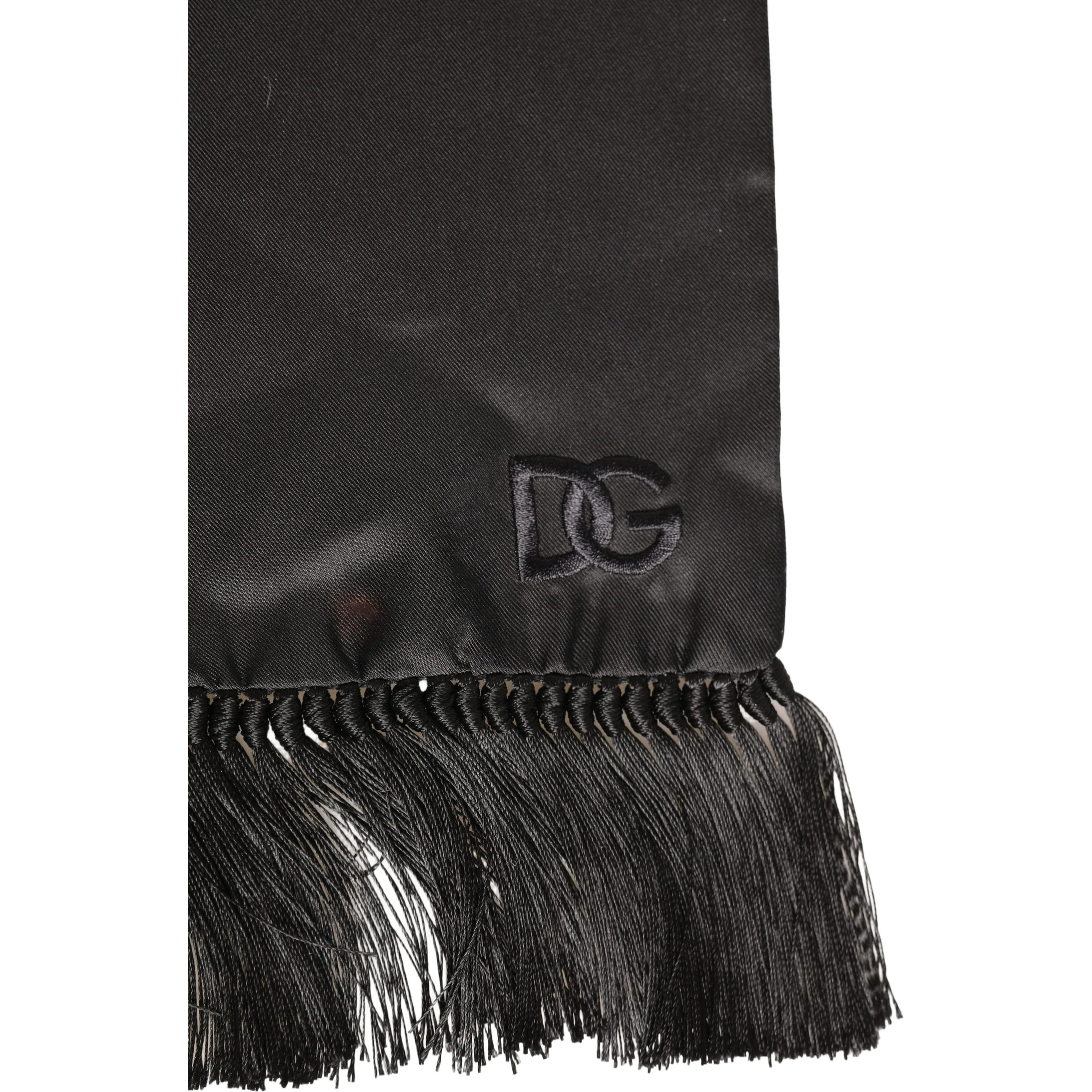 Black Satin Silk Fringed Lace Stole Scarf