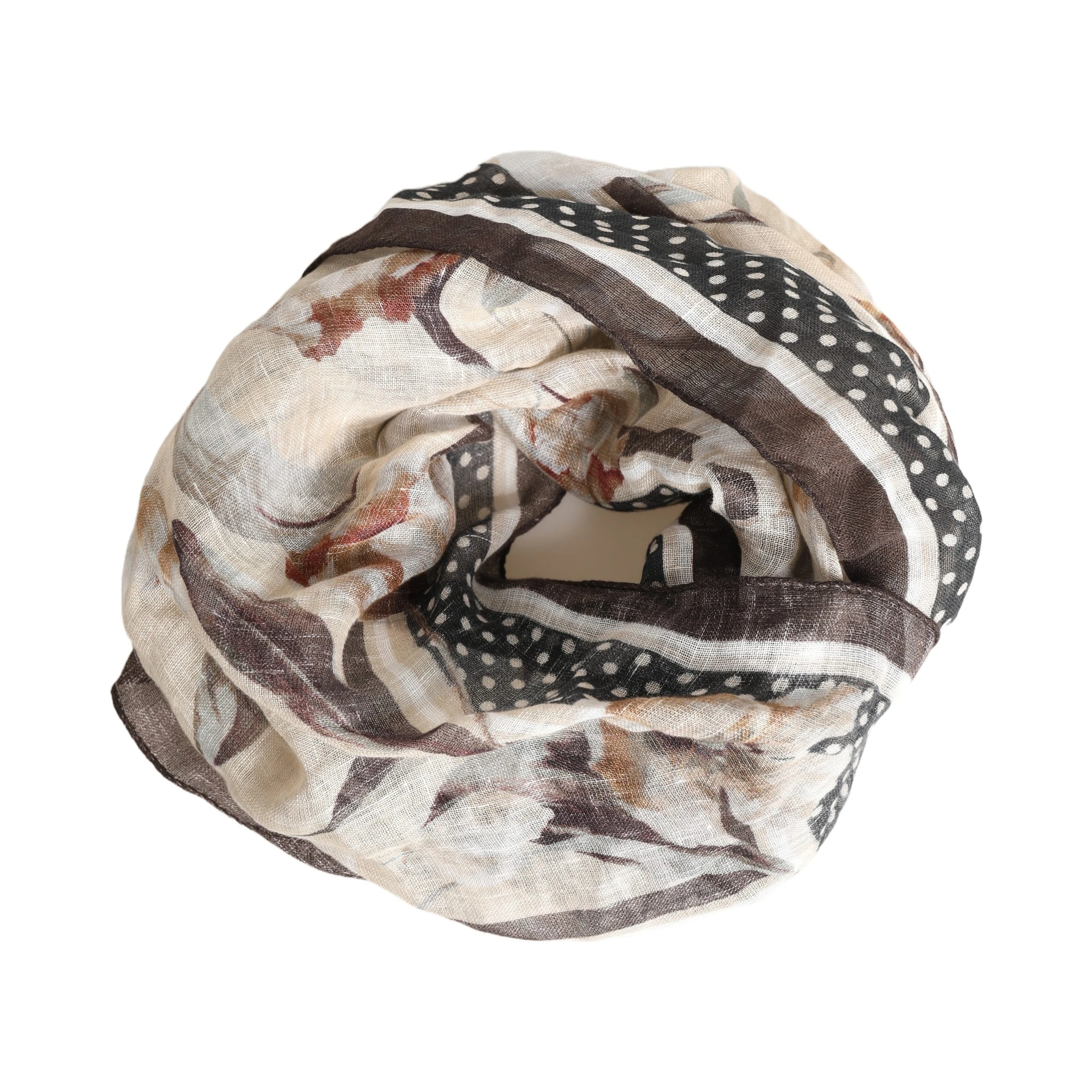 Men Beige Floral Linen Square Foulard Scarf