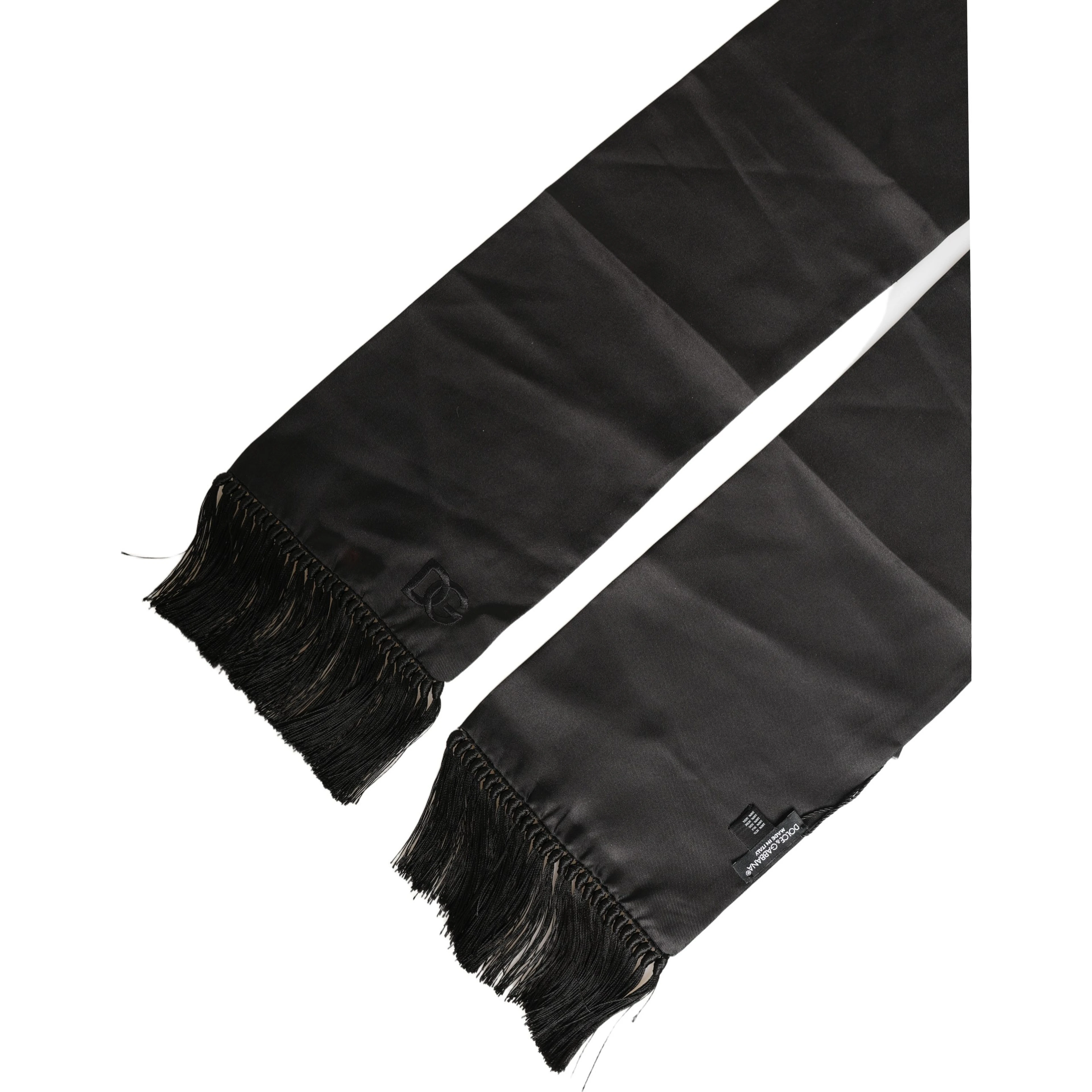 Black Satin Silk Fringed Lace Stole Scarf