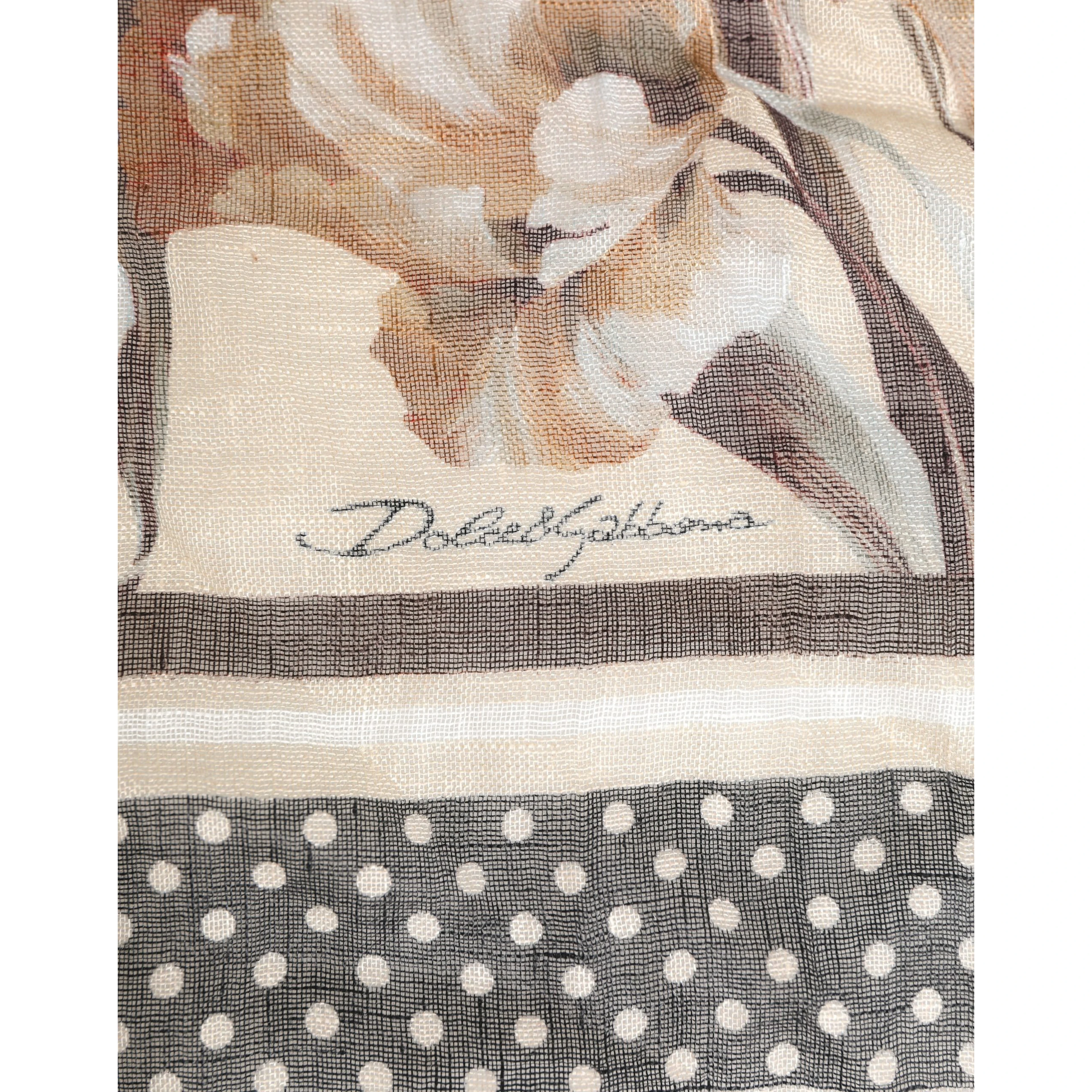 Men Beige Floral Linen Square Foulard Scarf