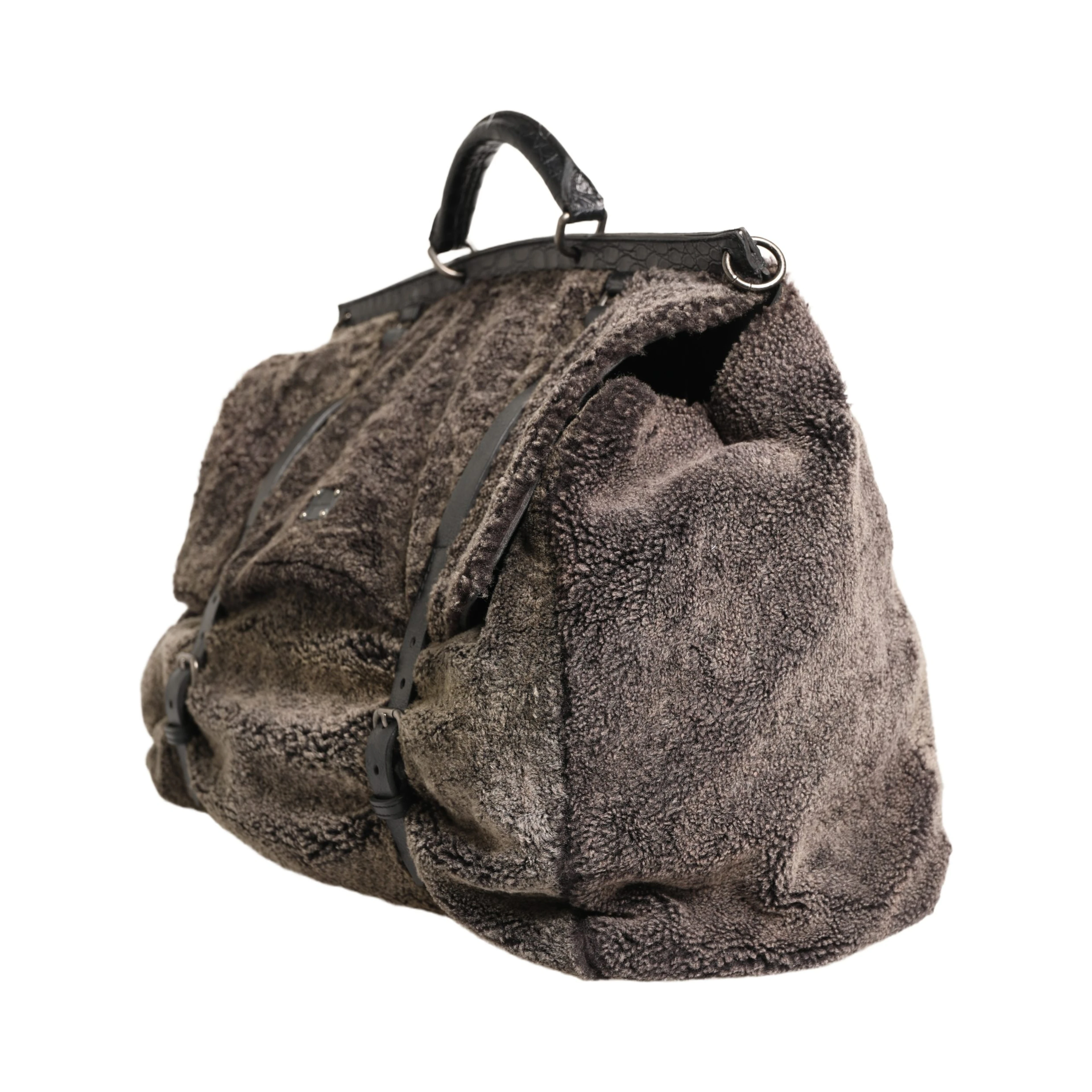 Black Shearling Leather Messenger Shoulder Men Borse Bag