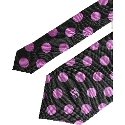 Men Dark Gray Polka Dot Silk Adjustable Necktie Tie