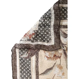 Men Beige Floral Linen Square Foulard Scarf