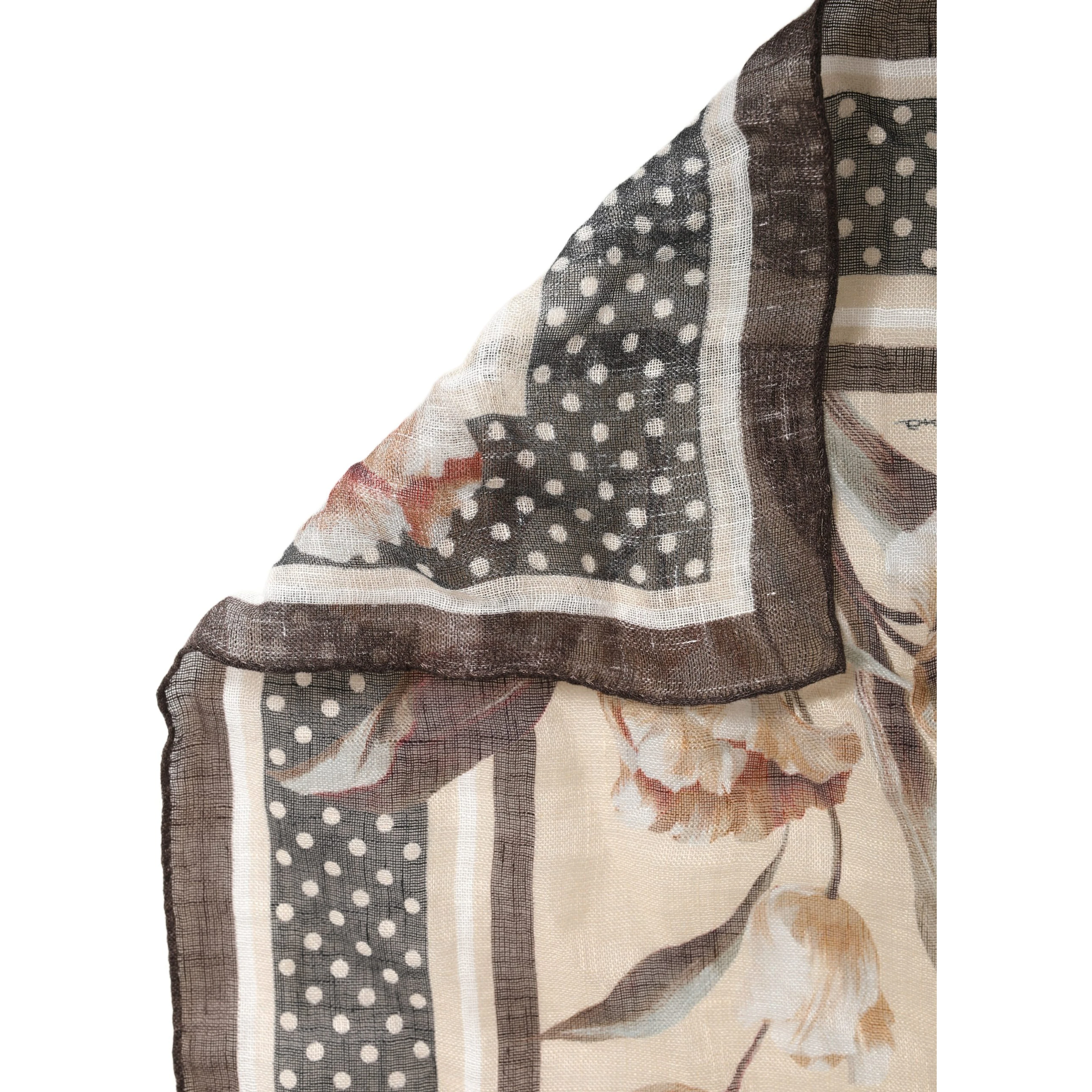 Men Beige Floral Linen Square Foulard Scarf