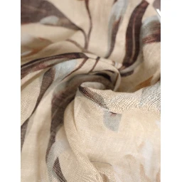 Men Beige Floral Linen Square Foulard Scarf