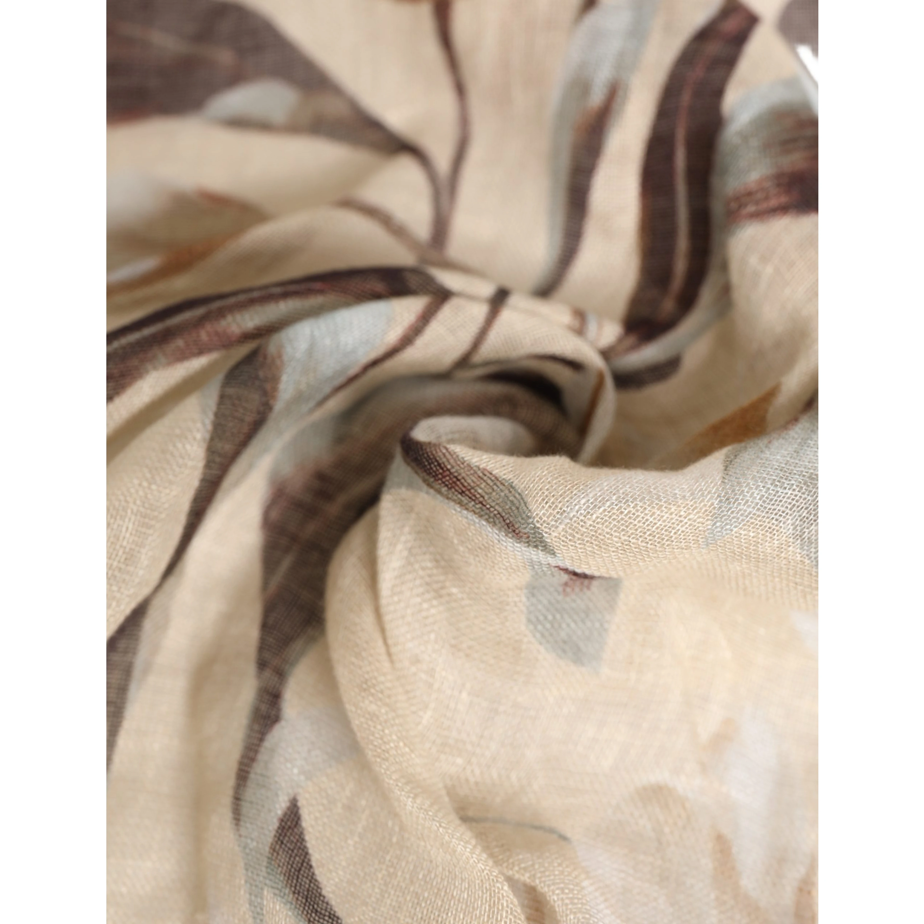 Men Beige Floral Linen Square Foulard Scarf