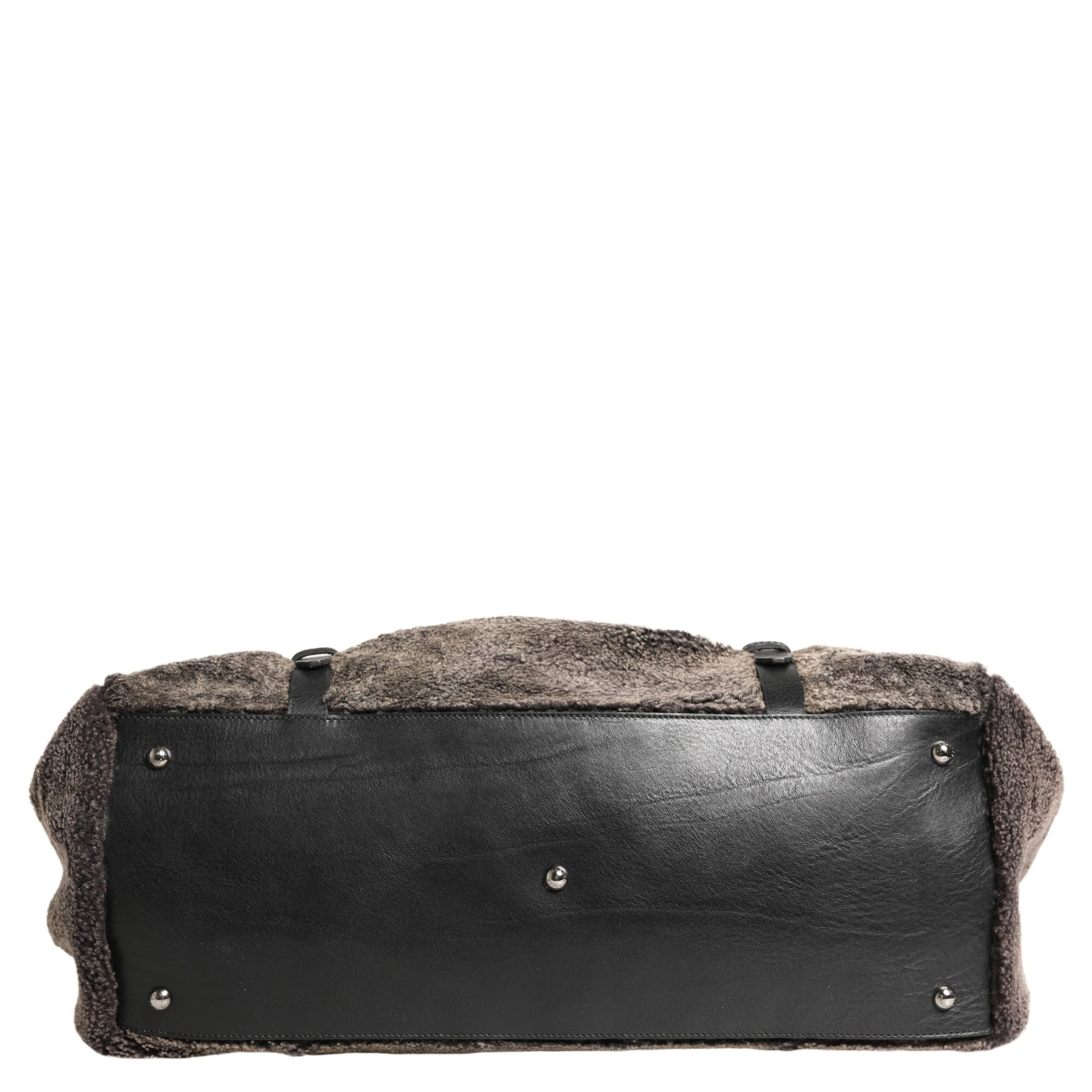 Black Shearling Leather Messenger Shoulder Men Borse Bag