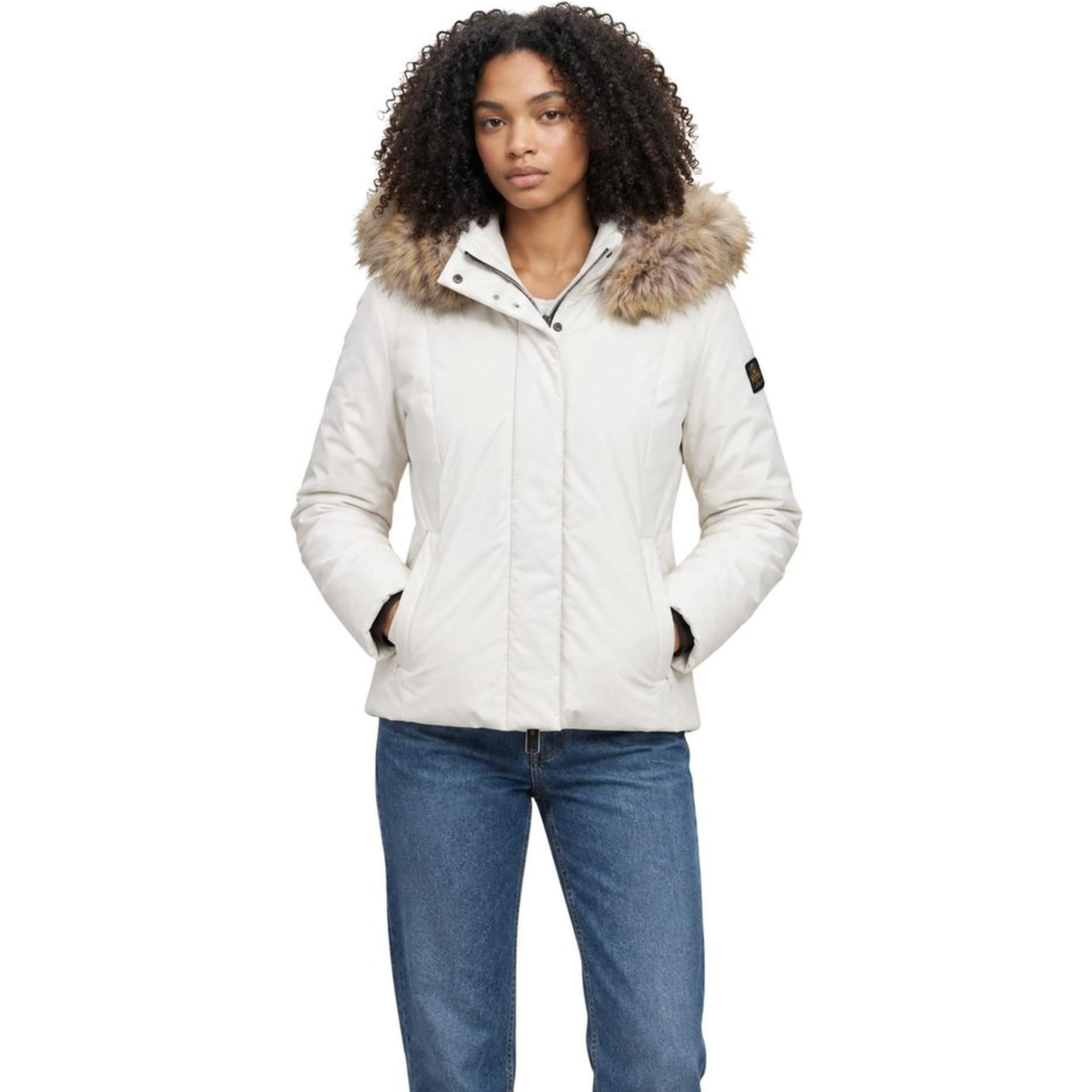 Cream Polyester Full-Length Jacket