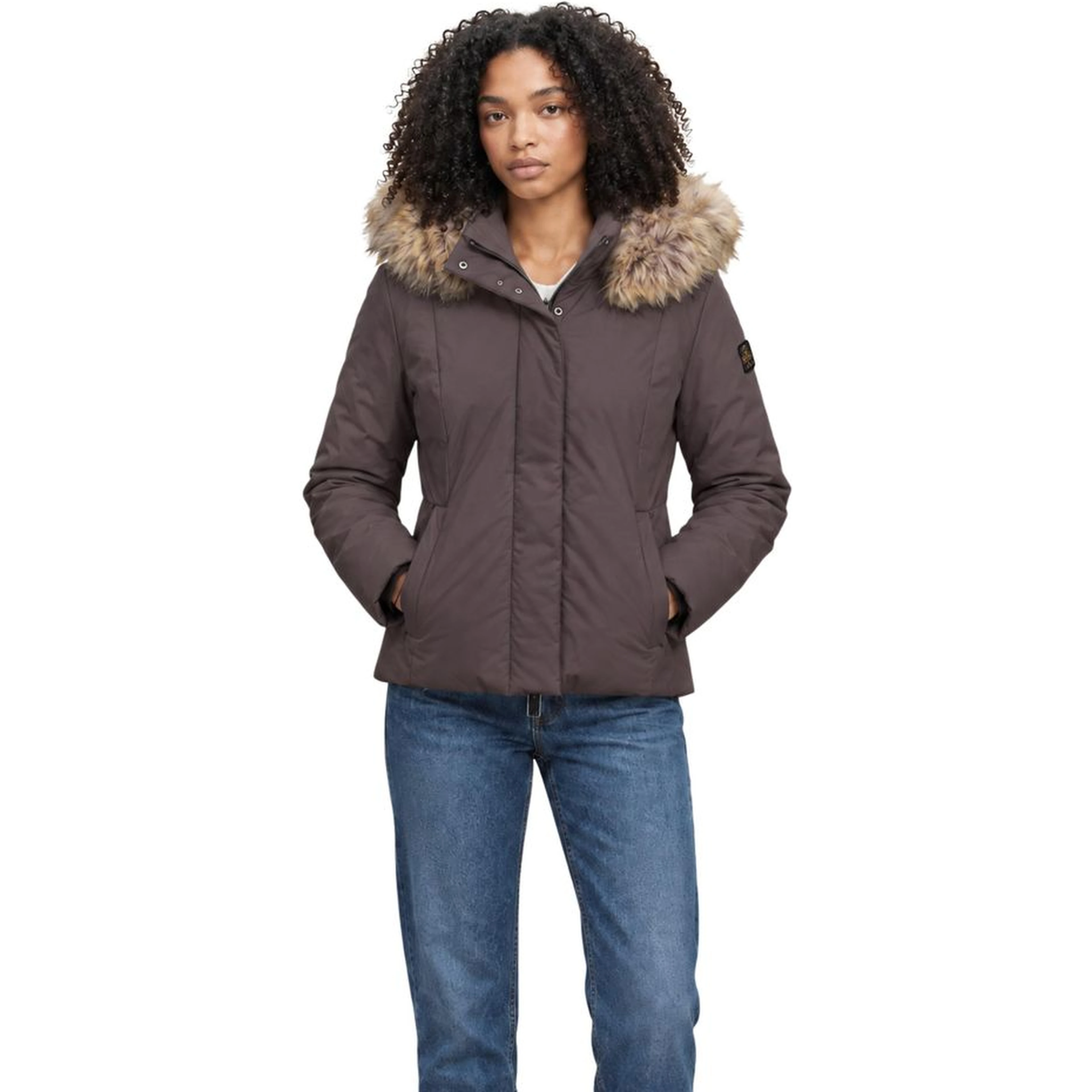 Brown Polyester Full-Length Jacket