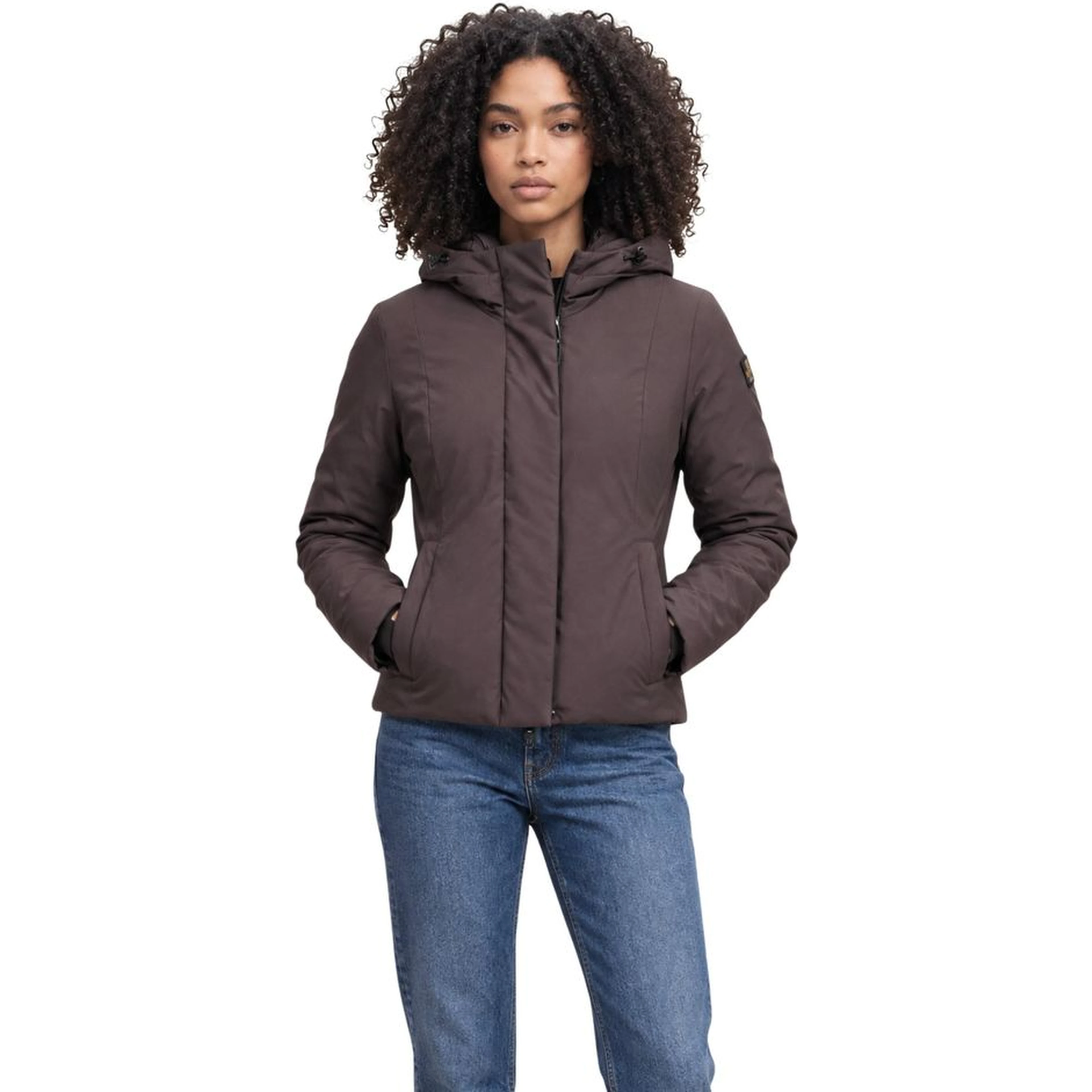 Brown Polyester Full-Length Jacket