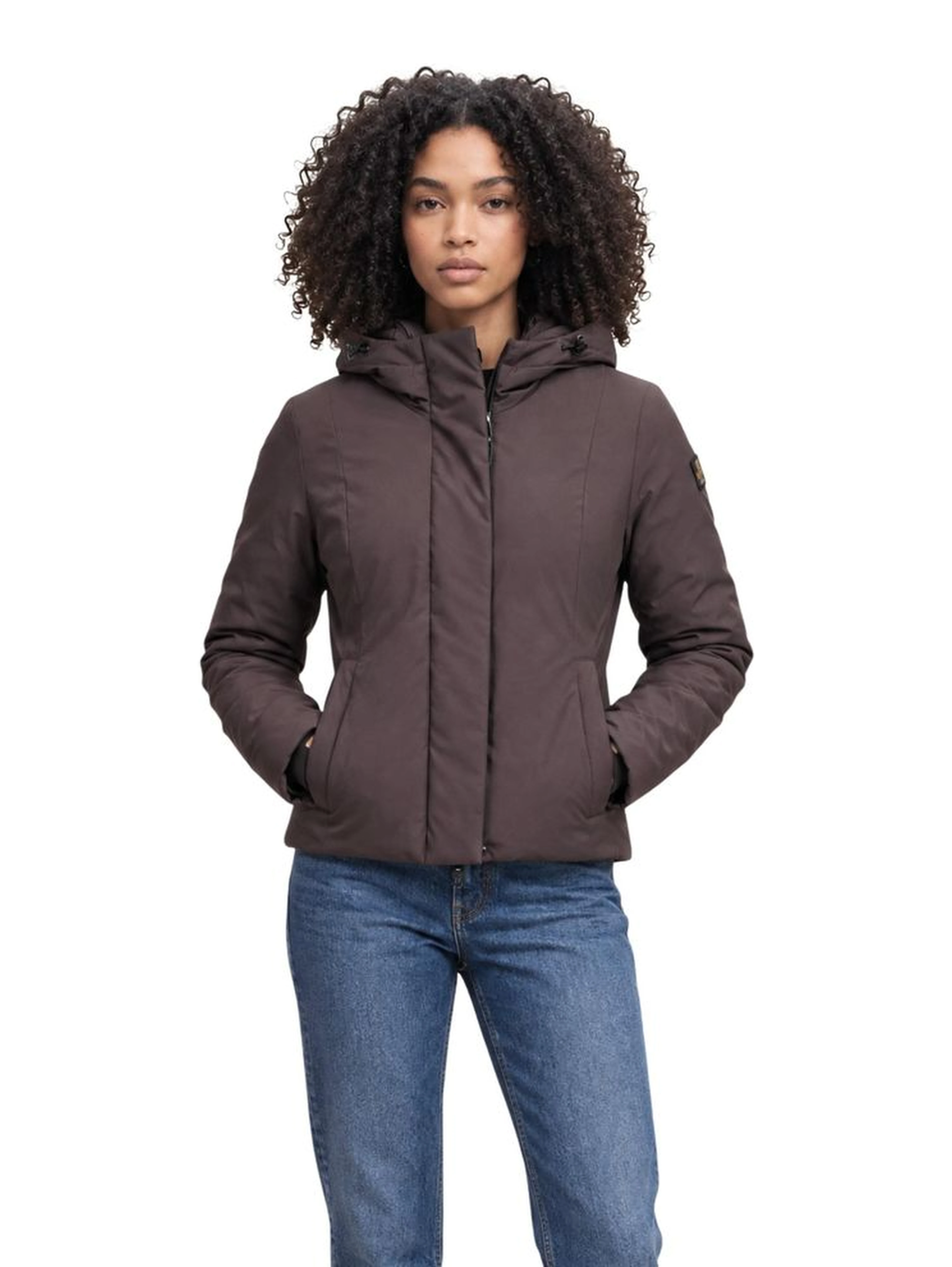 Brown Polyester Full-Length Jacket