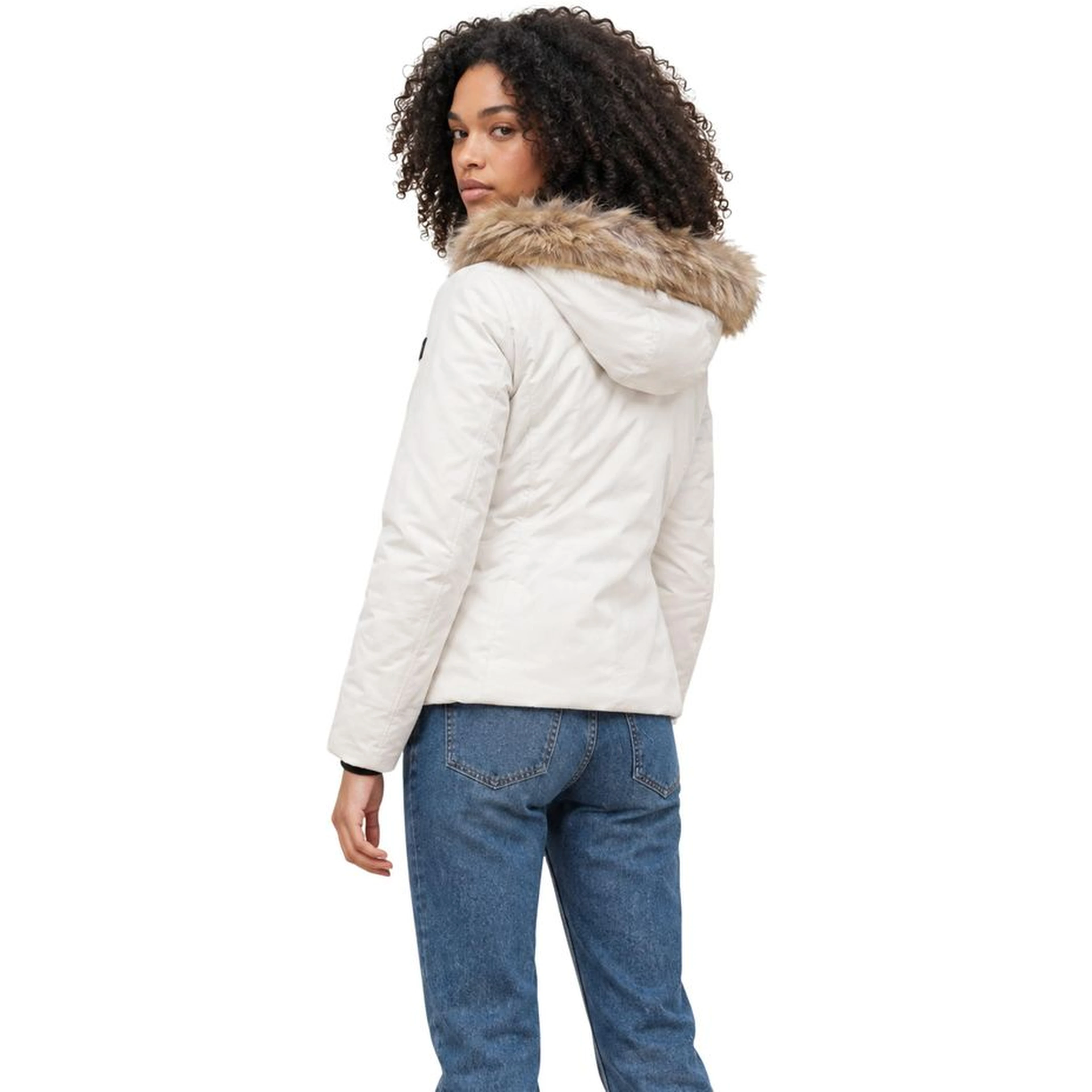 Cream Polyester Full-Length Jacket