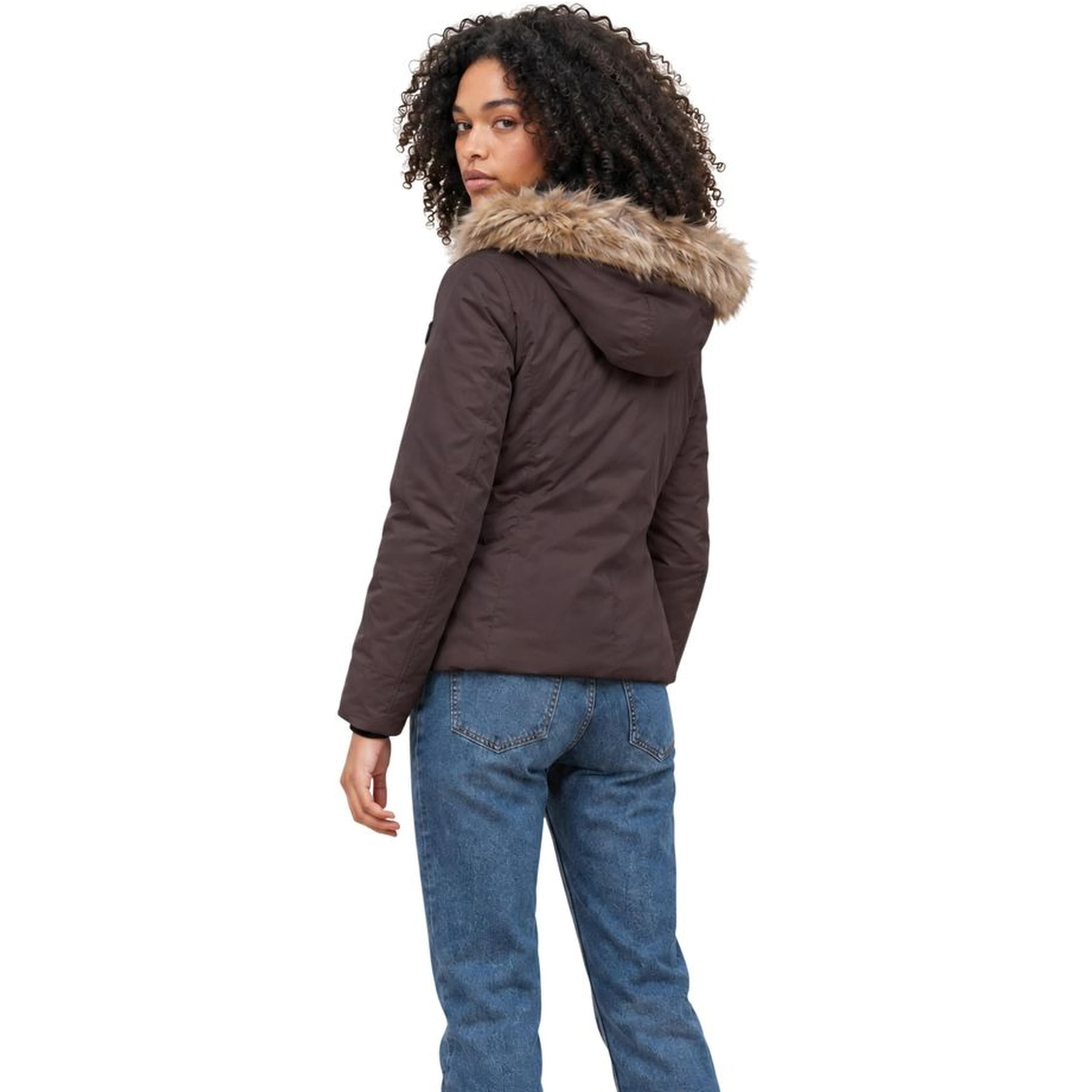 Brown Polyester Full-Length Jacket