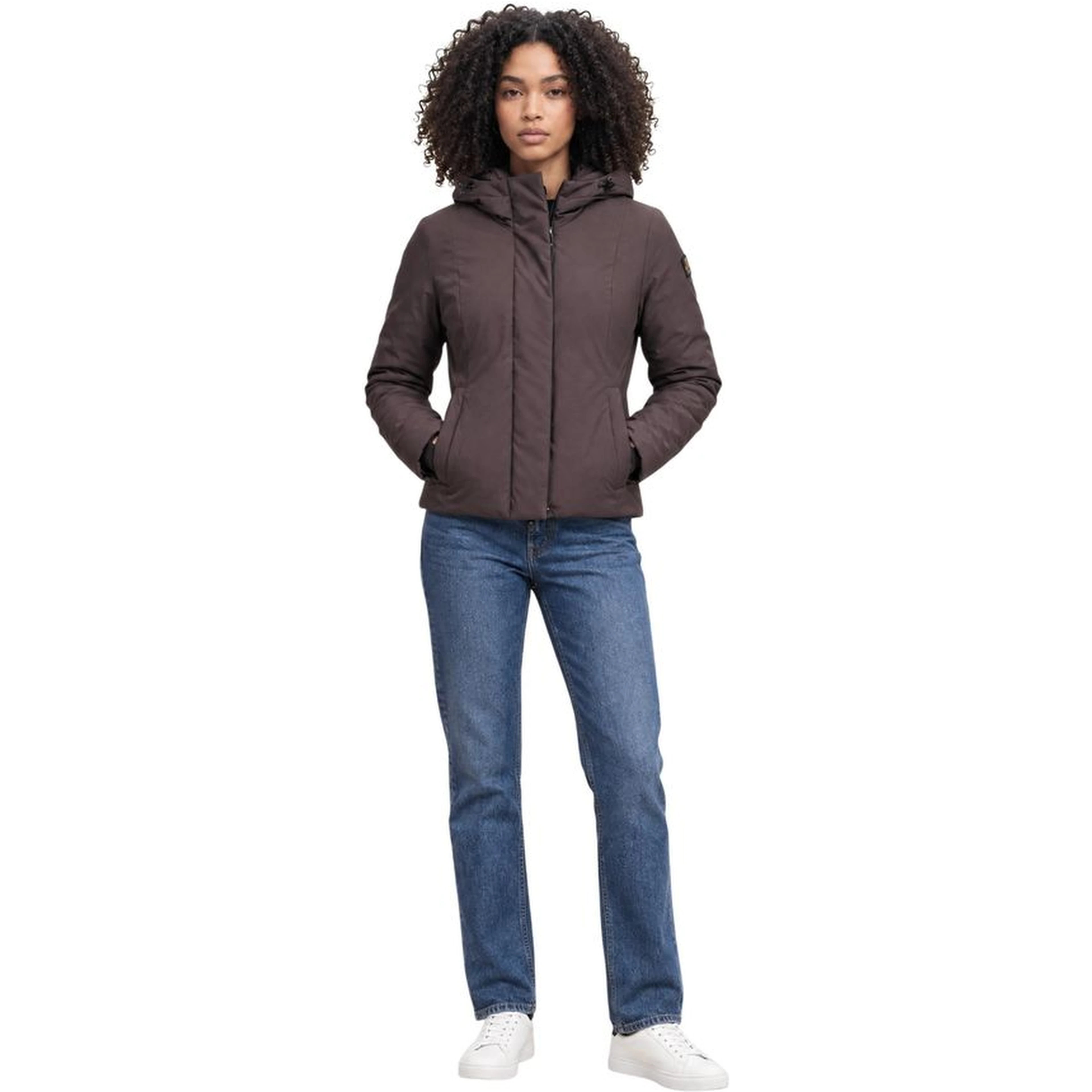 Brown Polyester Full-Length Jacket