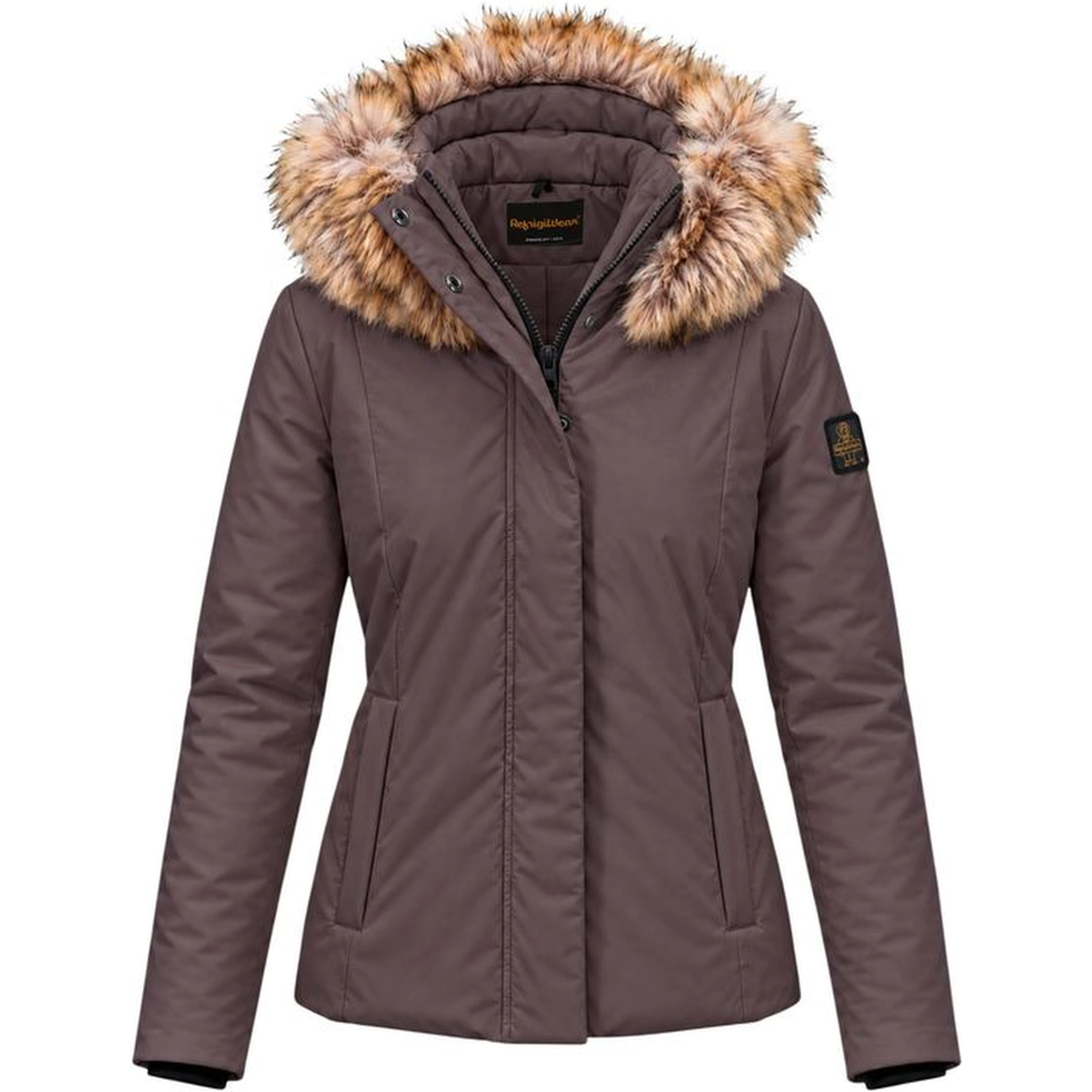 Brown Polyester Full-Length Jacket