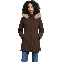 Brown Polyester Full-Length Jacket