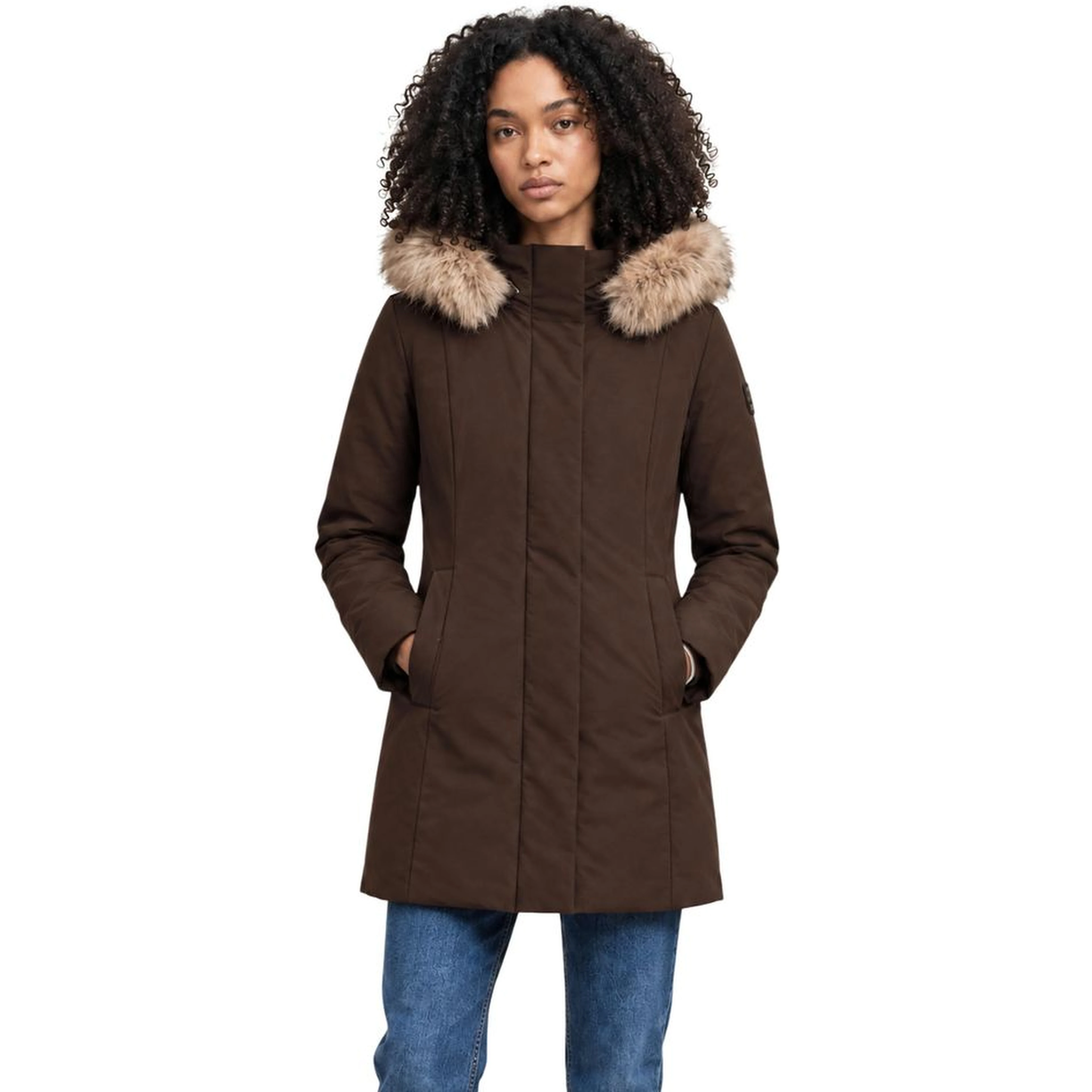 Brown Polyester Full-Length Jacket