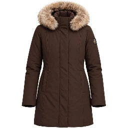 Brown Polyester Full-Length Jacket