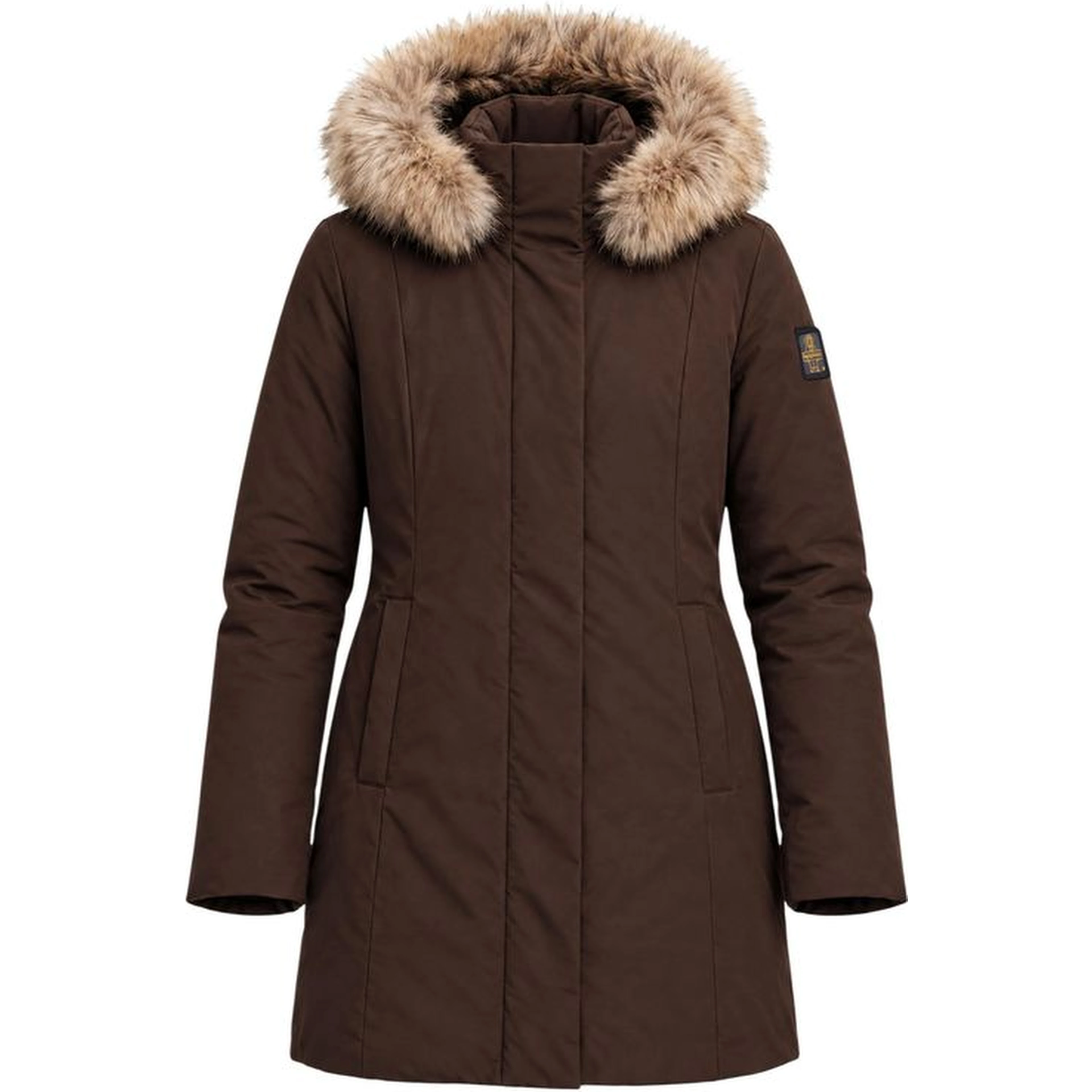 Brown Polyester Full-Length Jacket