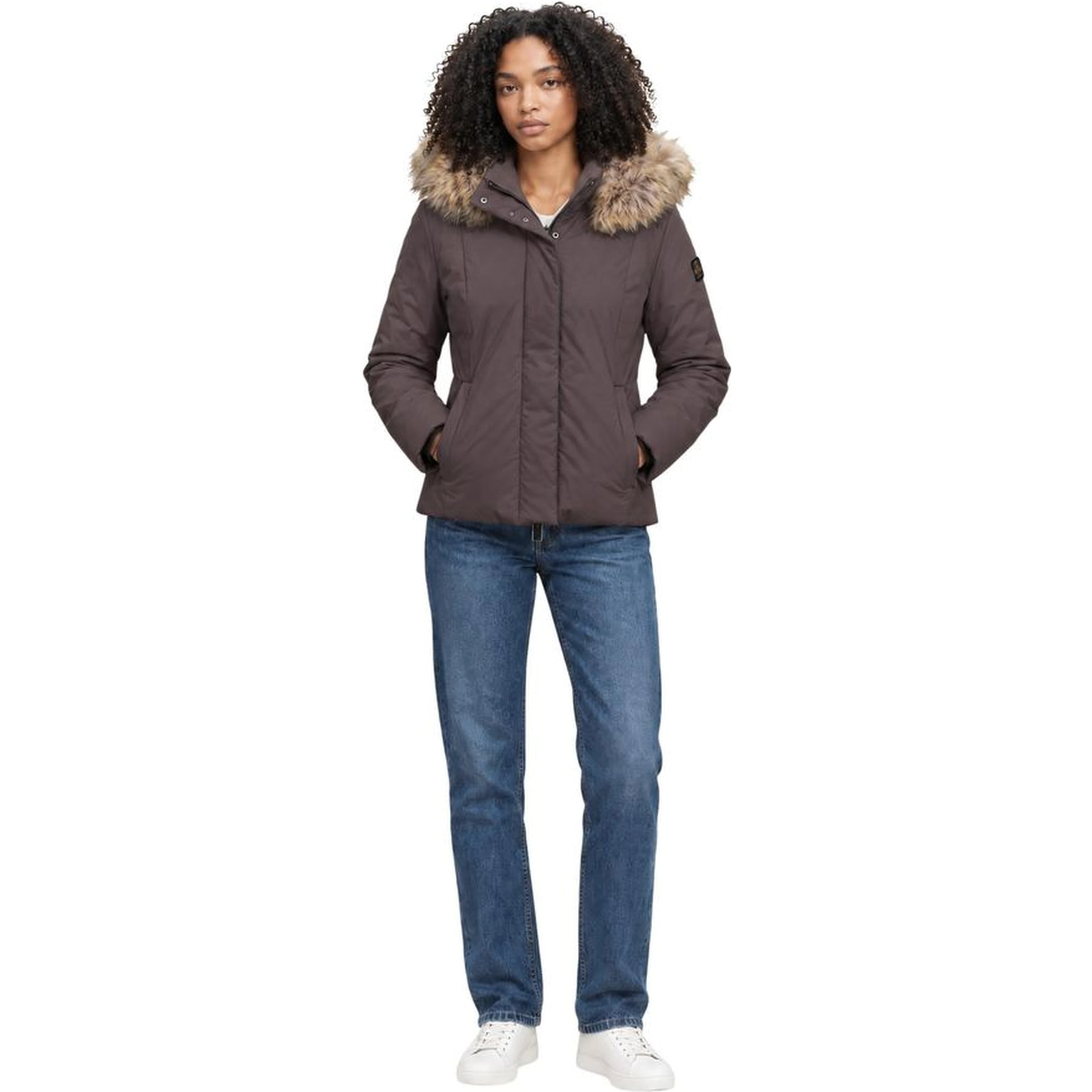 Brown Polyester Full-Length Jacket